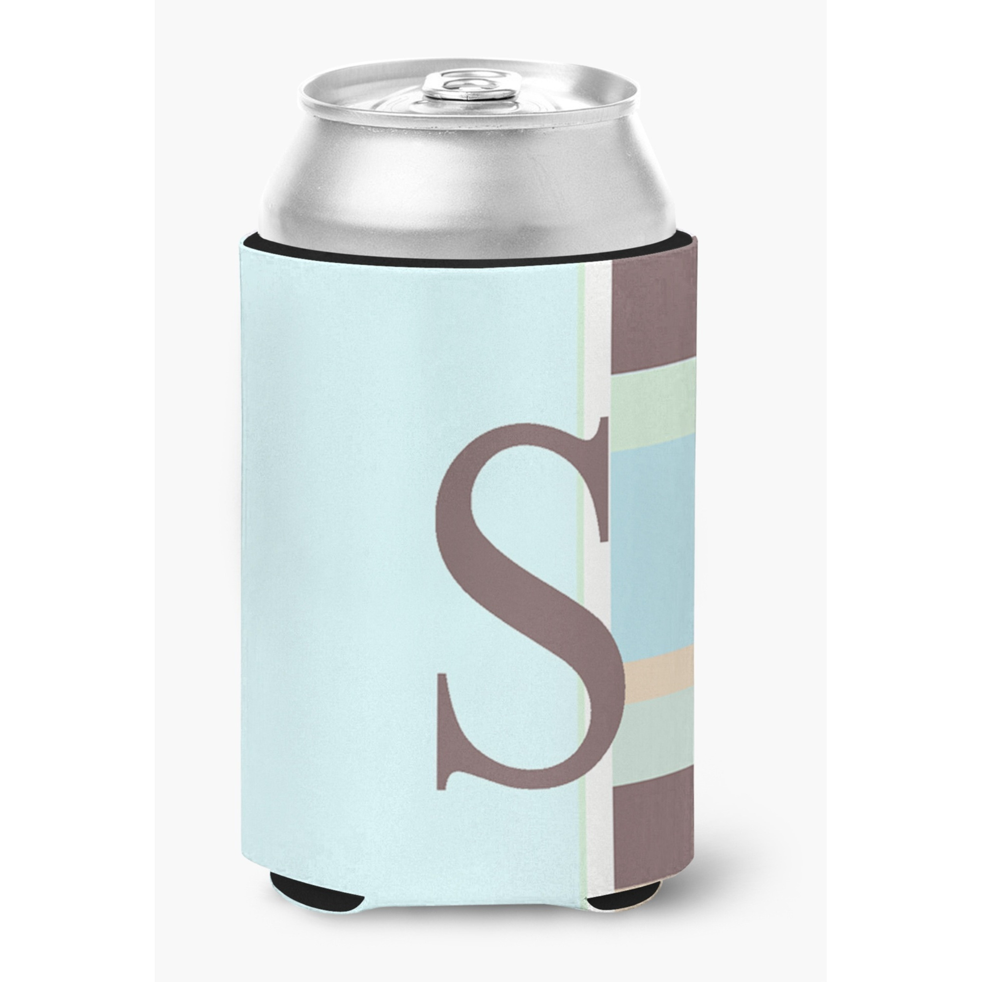 Letter S Initial Monogram - Blue Stripes Can or Bottle Beverage Insulator Hugger