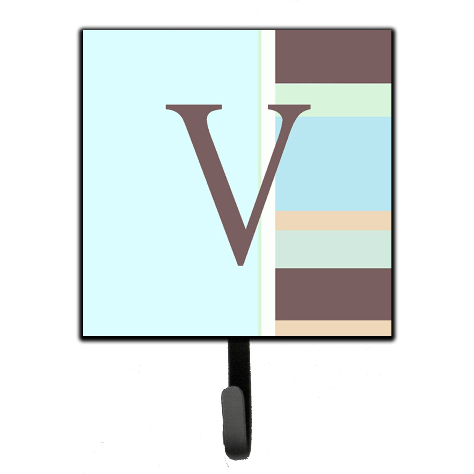 &quotCaroline's Treasures CJ1003-VSH4 Letter V Initial Monogram-Blue Stripes Leash Holder or Key Hook, Small, Multicolor"
