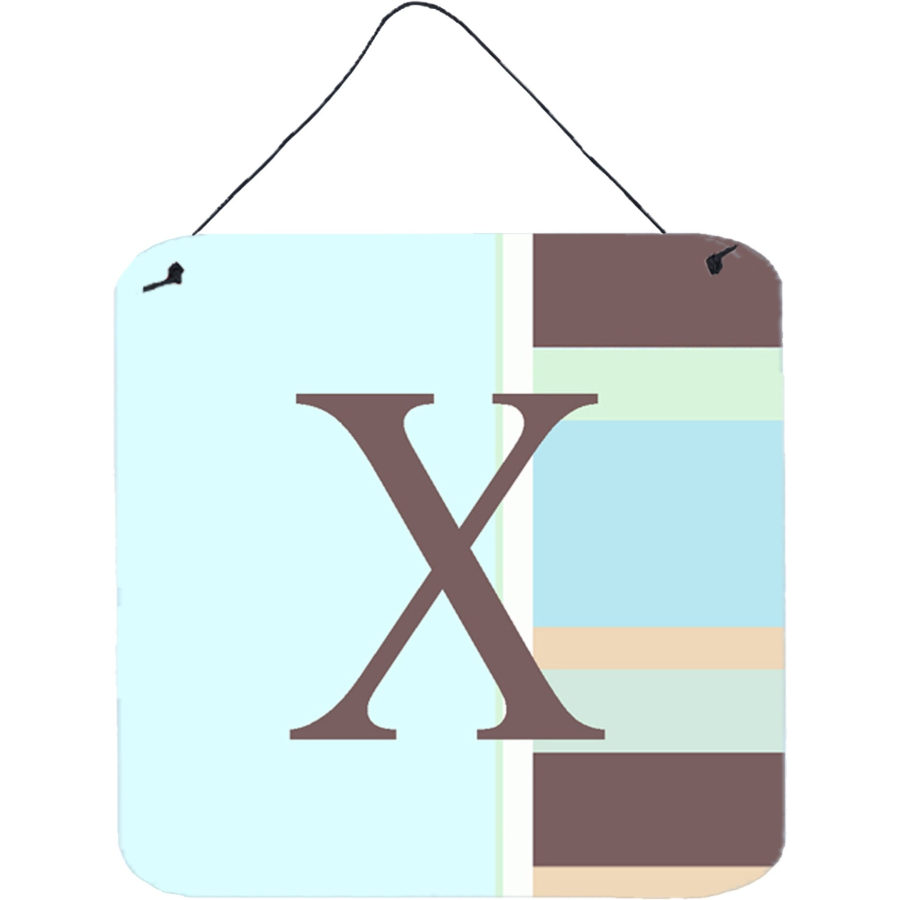 &quotCaroline's Treasures Letter X Initial with Monogram-Blue Stripes Wall or Door Hanging Prints, 6 x 6"", Multicolor"