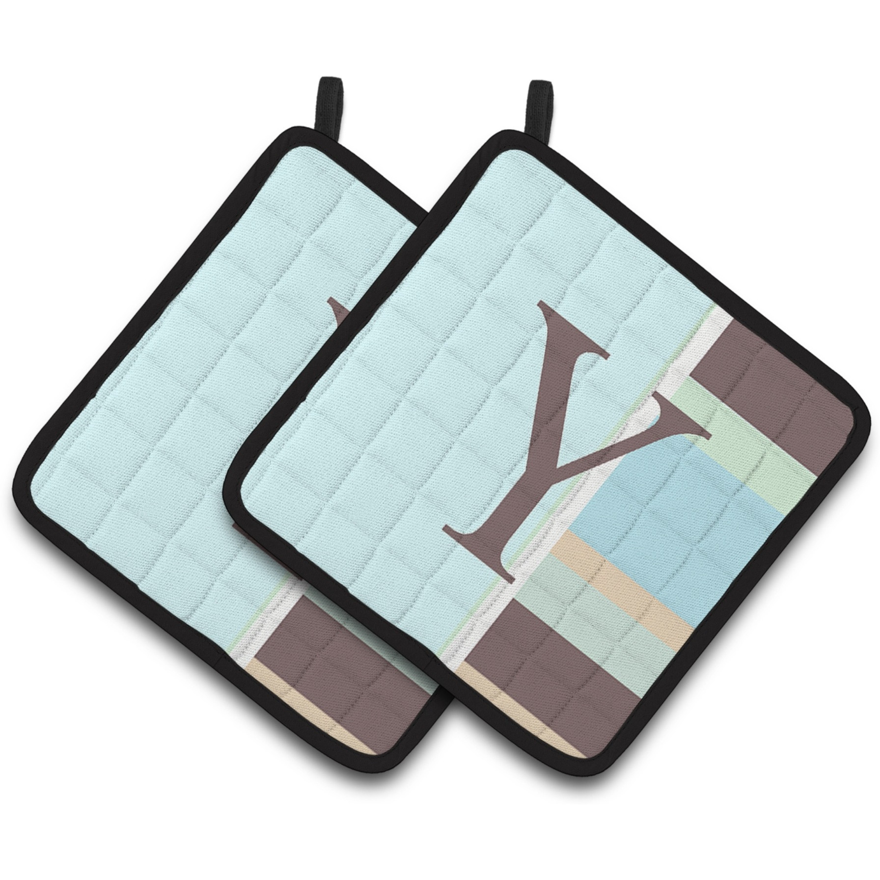 &quotCaroline's Treasures Letter Y Initial Monogram - Blue Stripes Pair of Pot Holders CJ1003-YPTHD, 7.5HX7.5W, Multicolor"