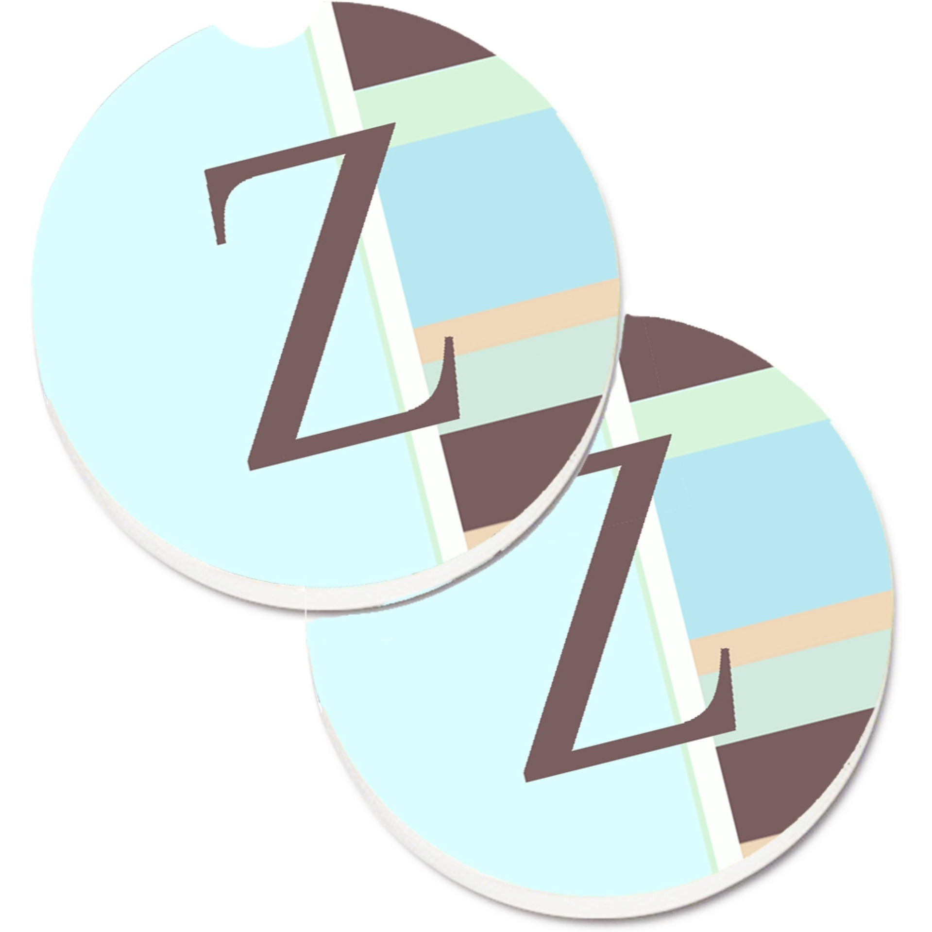&quotCaroline's Treasures Letter Z Initial Monogram - Blue Stripes Set of 2 Cup Holder Car Coasters CJ1003-ZCARC, 2.56, Multicolor"