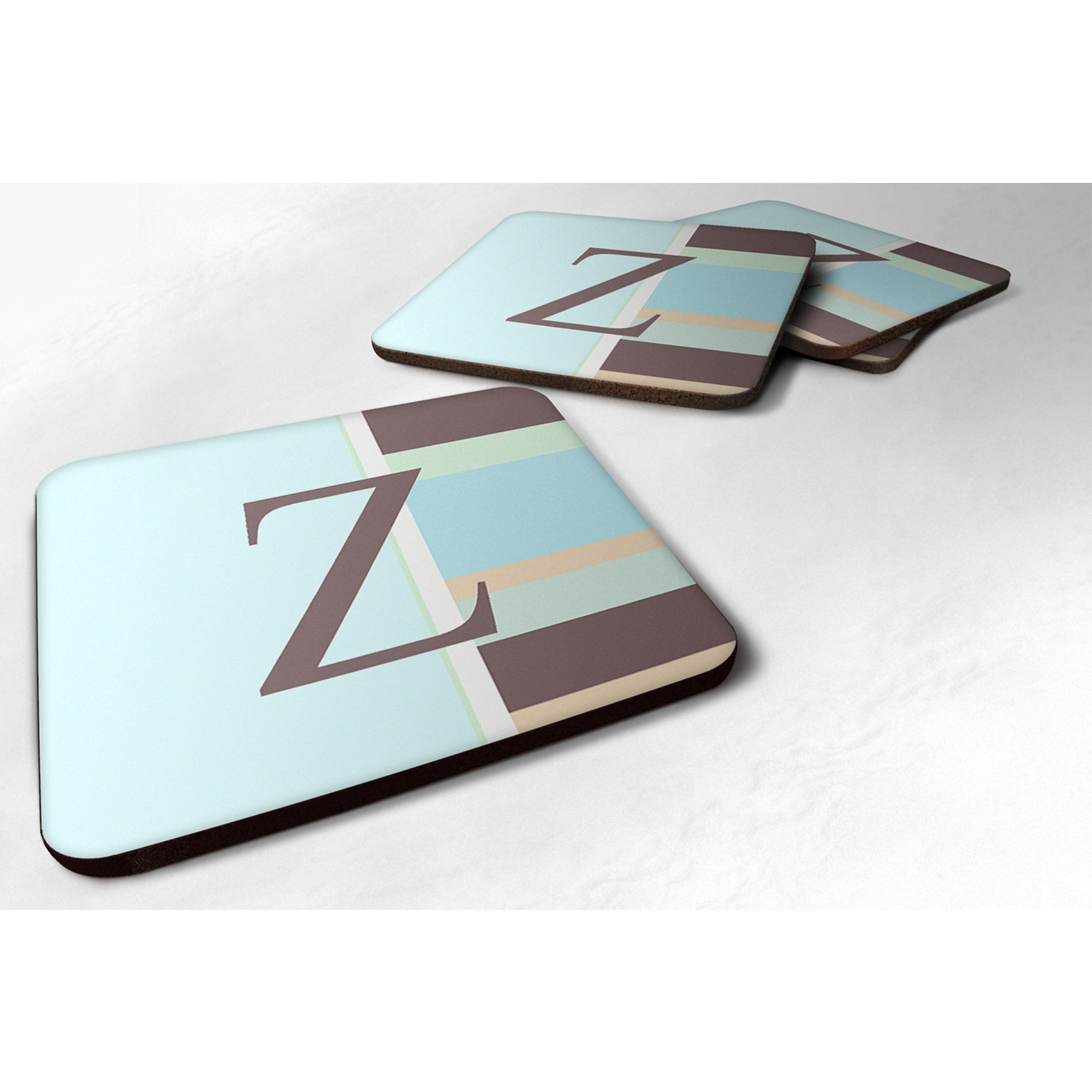 &quotCaroline's Treasures CJ1003-ZFC Monogram-Blue Stripes Foam Coasters (Set of 4), Initial Letter Z, 3.5"" H x 3.5"" W, Multicolor"