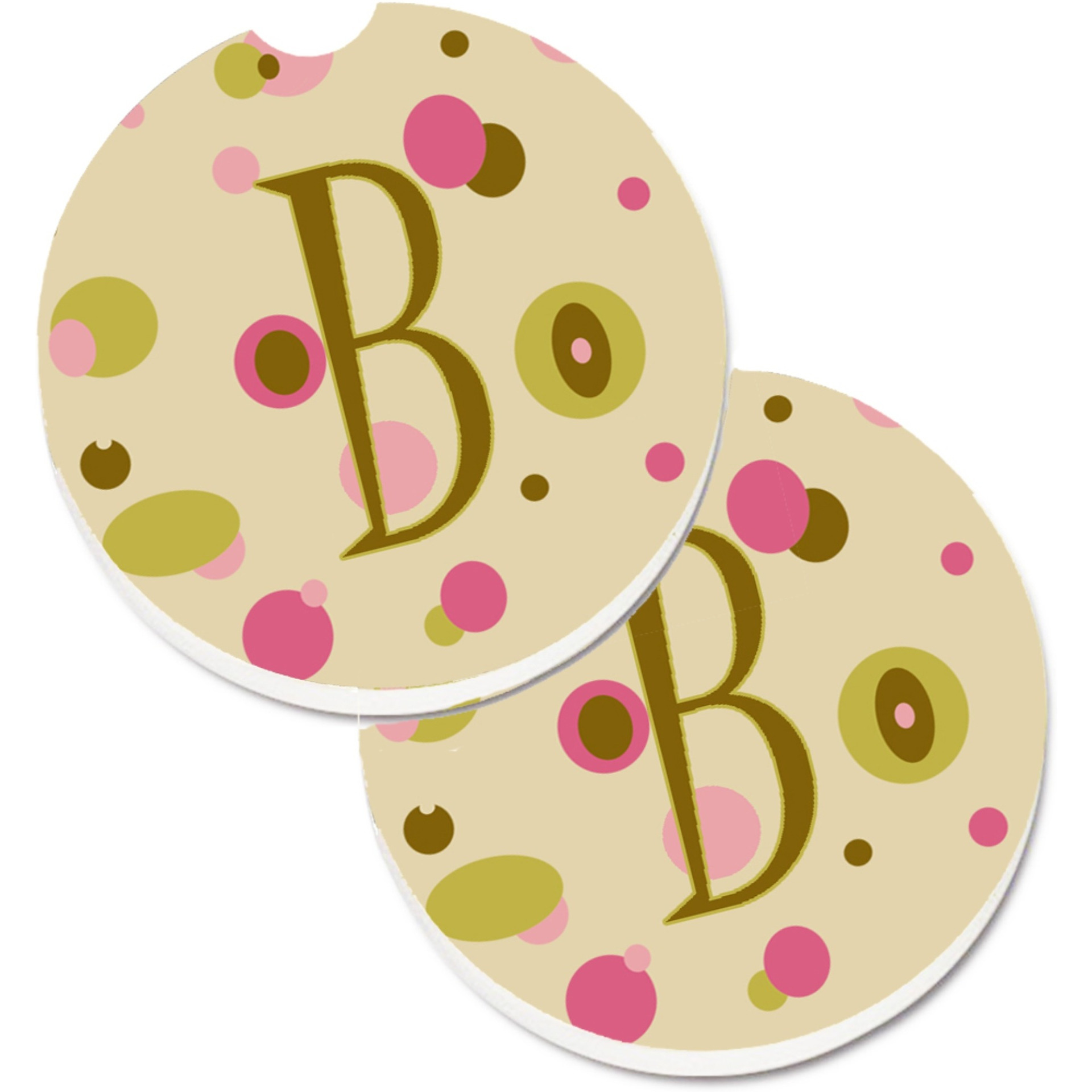 &quotCaroline's Treasures Letter B Initial Monogram - Tan Dots Set of 2 Cup Holder Car Coasters CJ1004-BCARC, 2.56, Multicolor"
