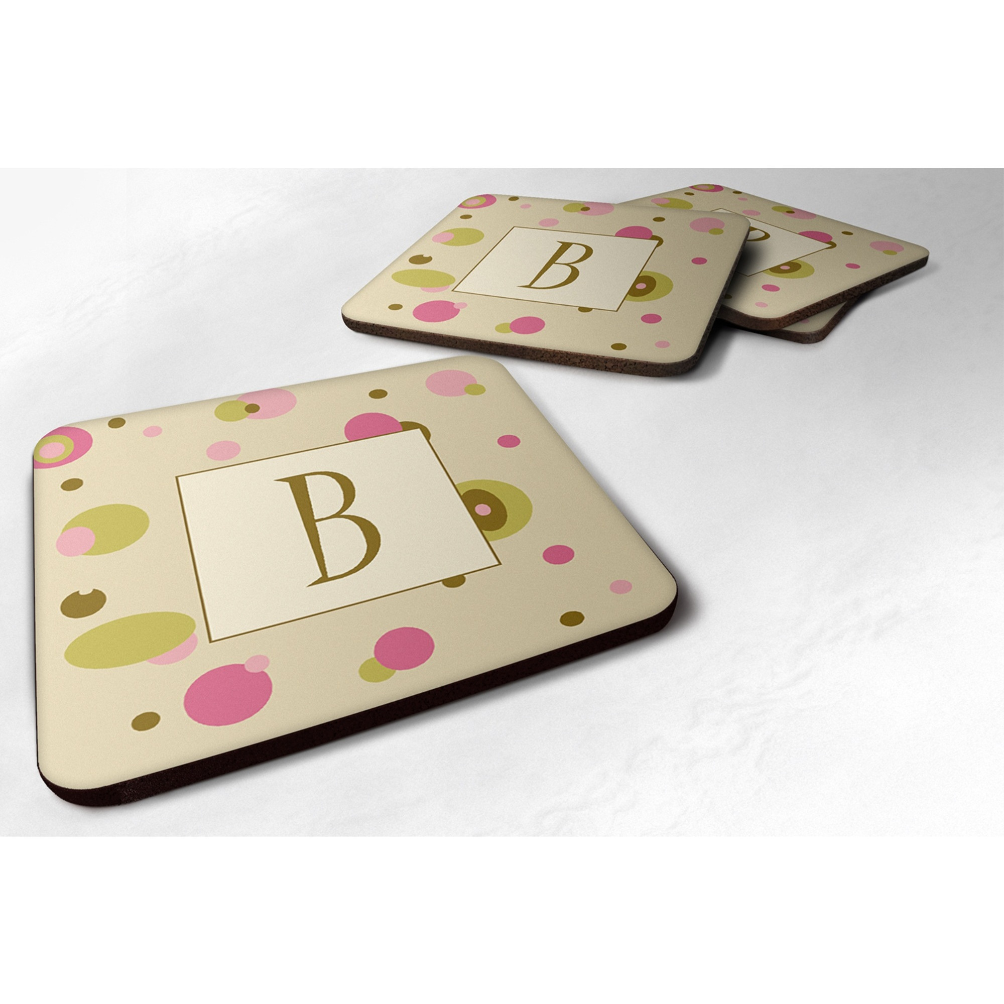 &quotCaroline's Treasures CJ1004-BFC Monogram-Tan Dots Foam Coasters (Set of 4), Initial Letter B, 3.5"" H x 3.5"" W, Multicolor"