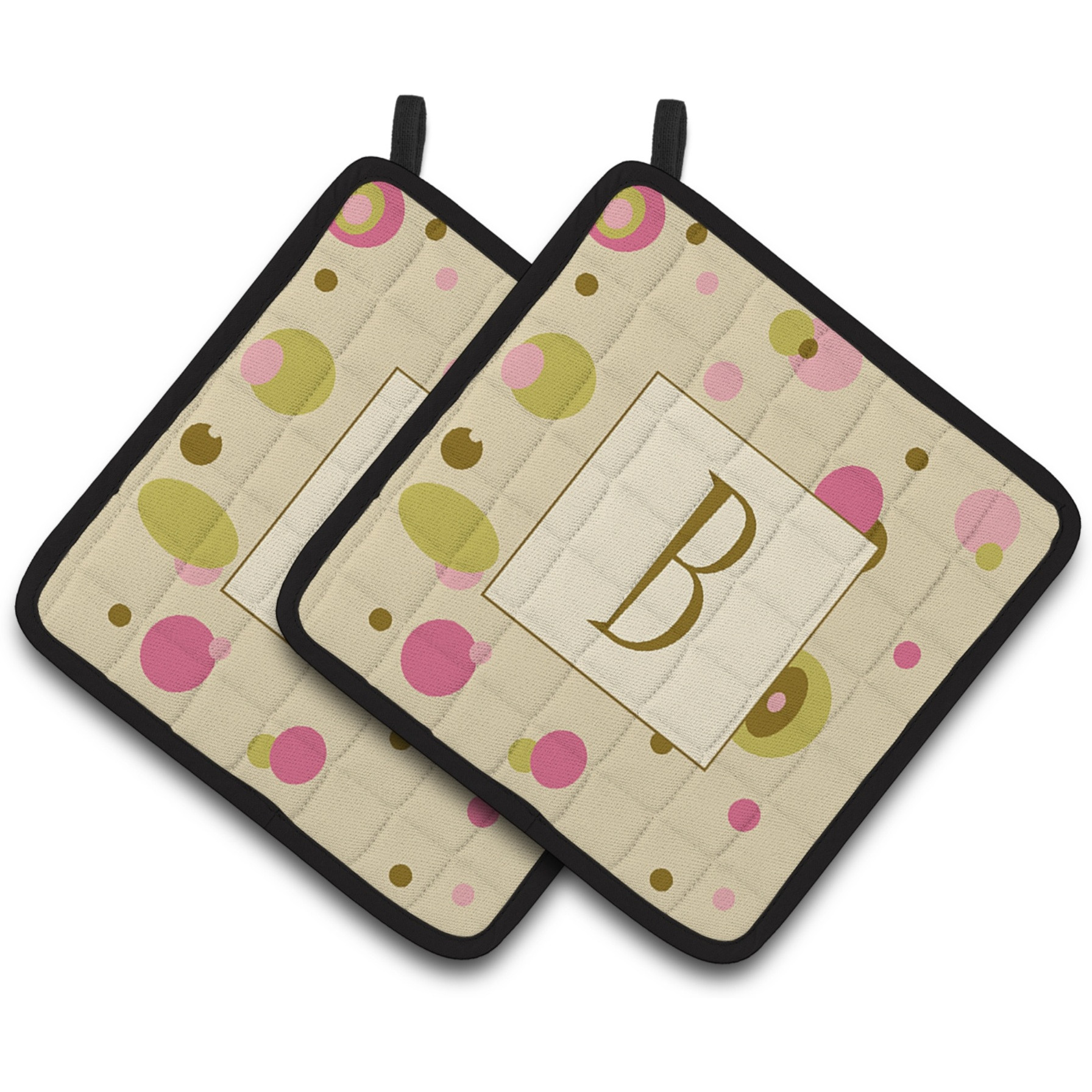 &quotCaroline's Treasures Letter B Initial Monogram - Tan Dots Pair of Pot Holders CJ1004-BPTHD, 7.5HX7.5W, Multicolor"
