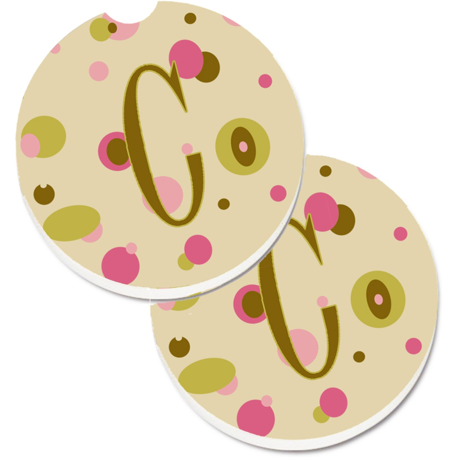 &quotCaroline's Treasures Letter C Initial Monogram - Tan Dots Set of 2 Cup Holder Car Coasters CJ1004-CCARC, 2.56, Multicolor"