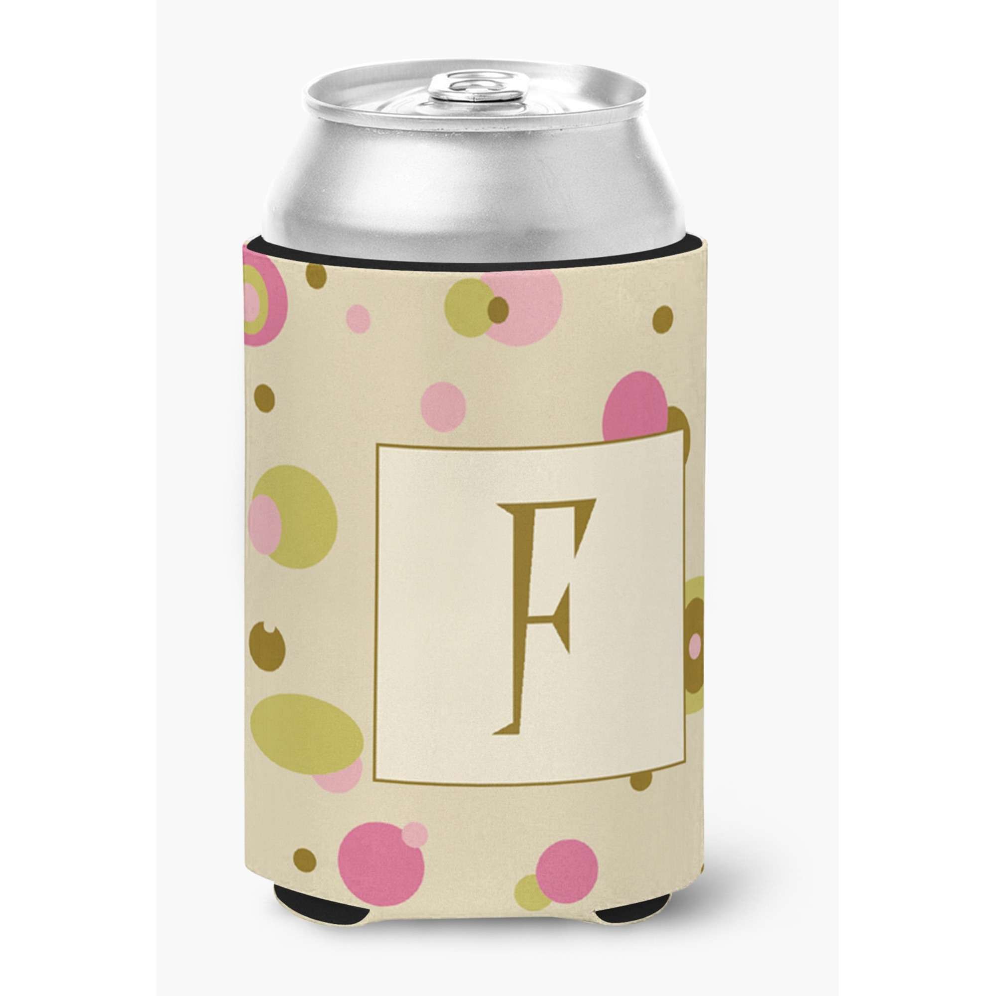 &quotCaroline's Treasures CJ1004-FCC Letter F Initial Monogram-Tan Dots Can or Bottle Koozie Hugger, Multicolor"