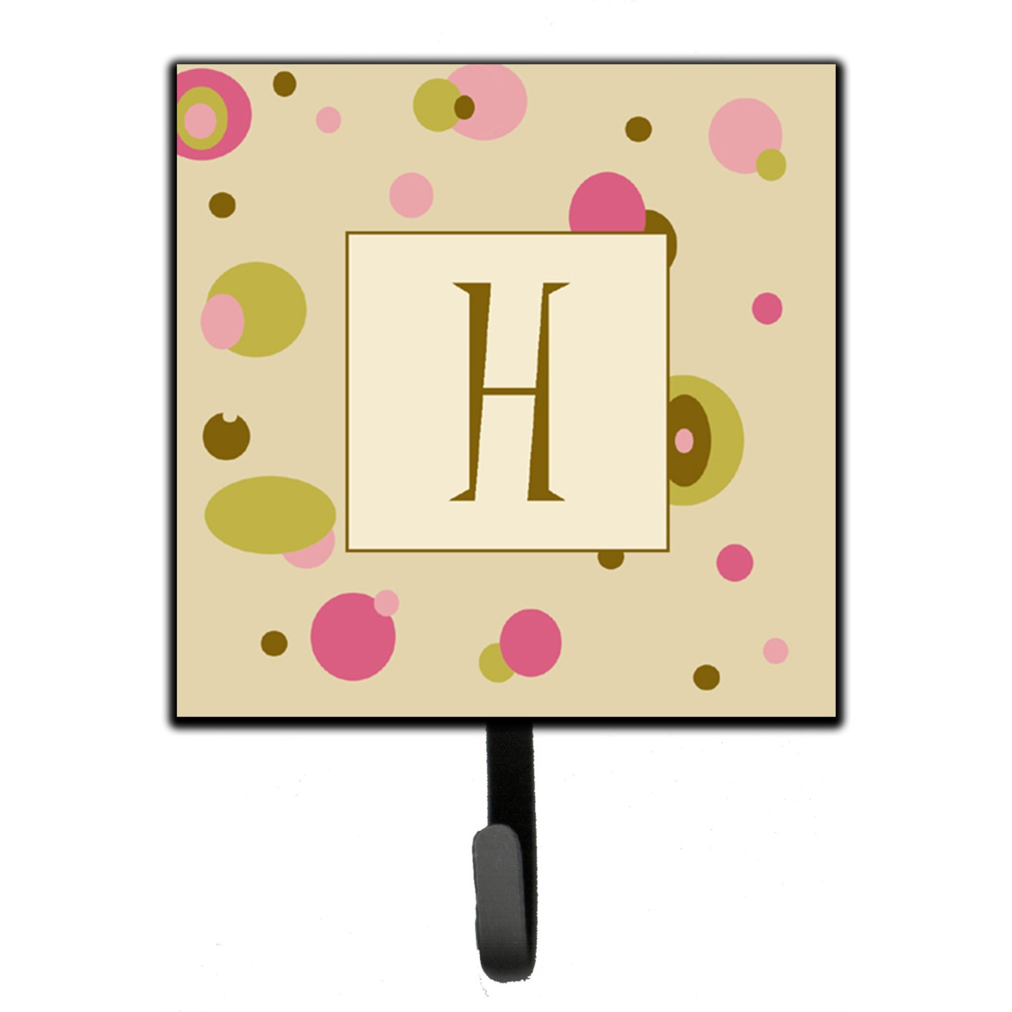 &quotCaroline's Treasures CJ1004-HSH4 Letter H Initial Monogram-Tan Dots Leash Holder or Key Hook, Small, Multicolor"