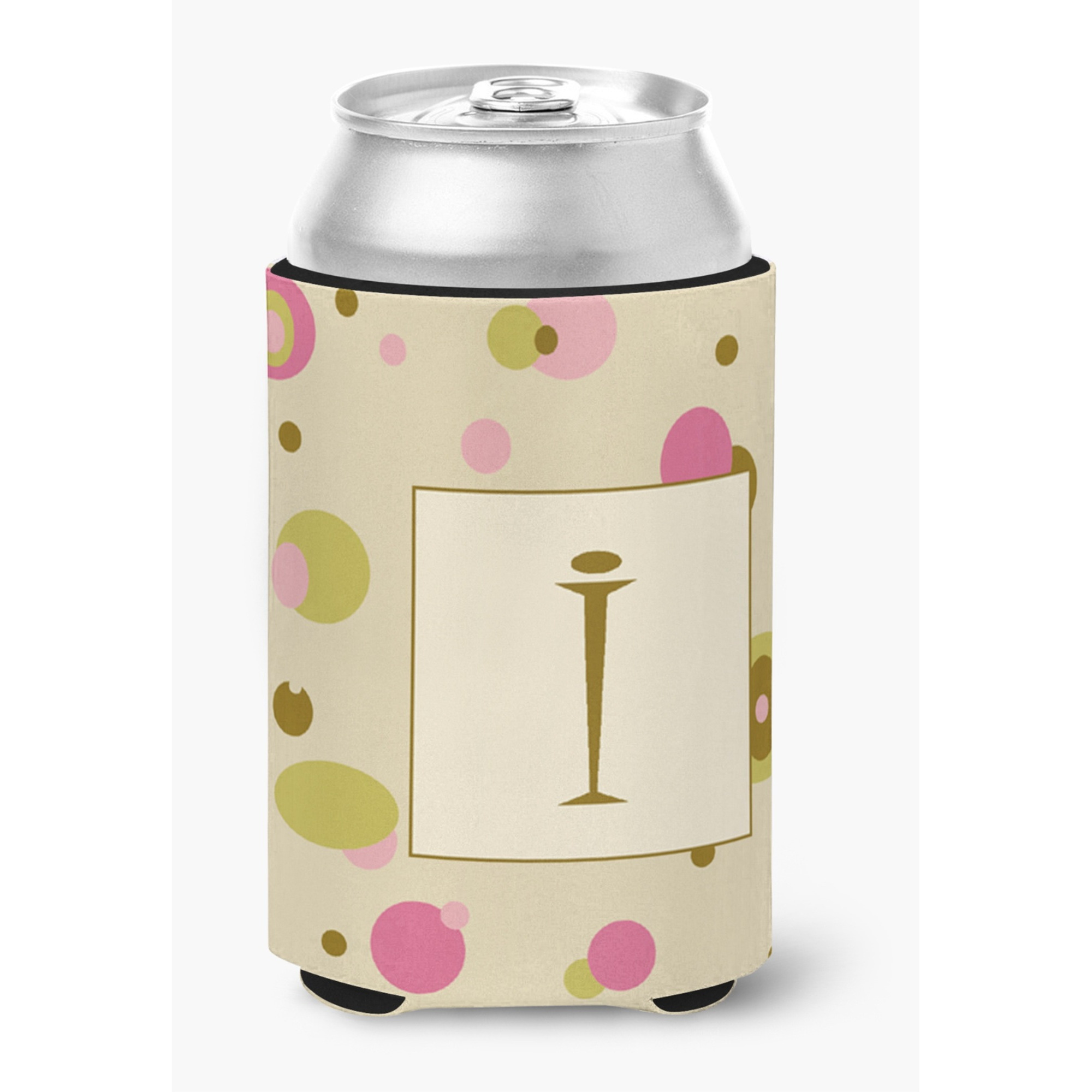 Letter I Initial Monogram - Tan Dots Can or Bottle Beverage Insulator Hugger