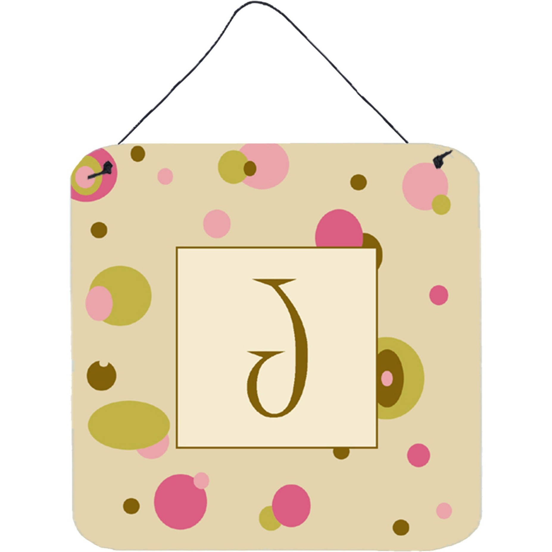 &quotCaroline's Treasures Letter J Initial with Monogram-Tan Dots Wall or Door Hanging Prints, 6 x 6"", Multicolor"