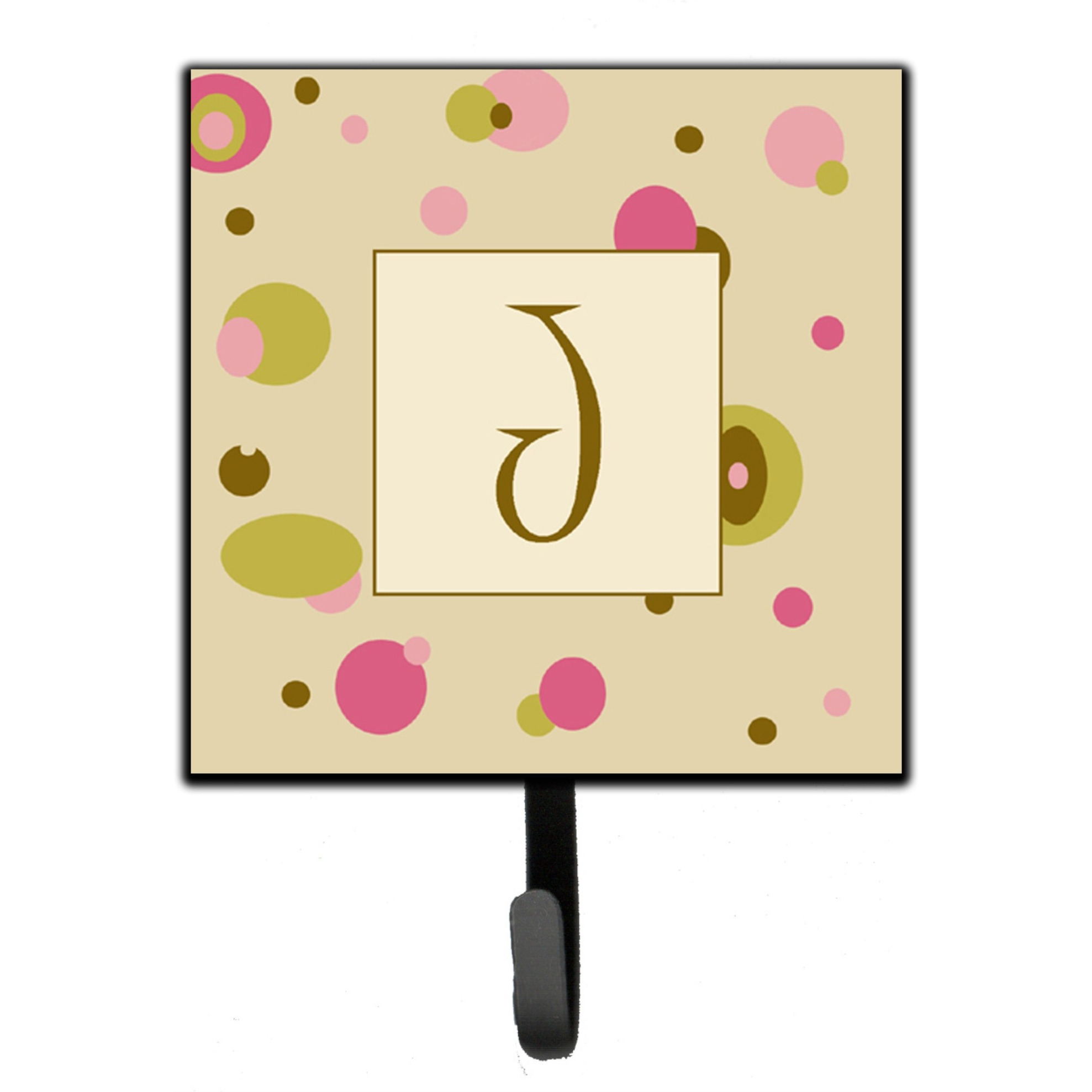 &quotCaroline's Treasures CJ1004-JSH4 Letter J Initial Monogram-Tan Dots Leash Holder or Key Hook, Small, Multicolor"
