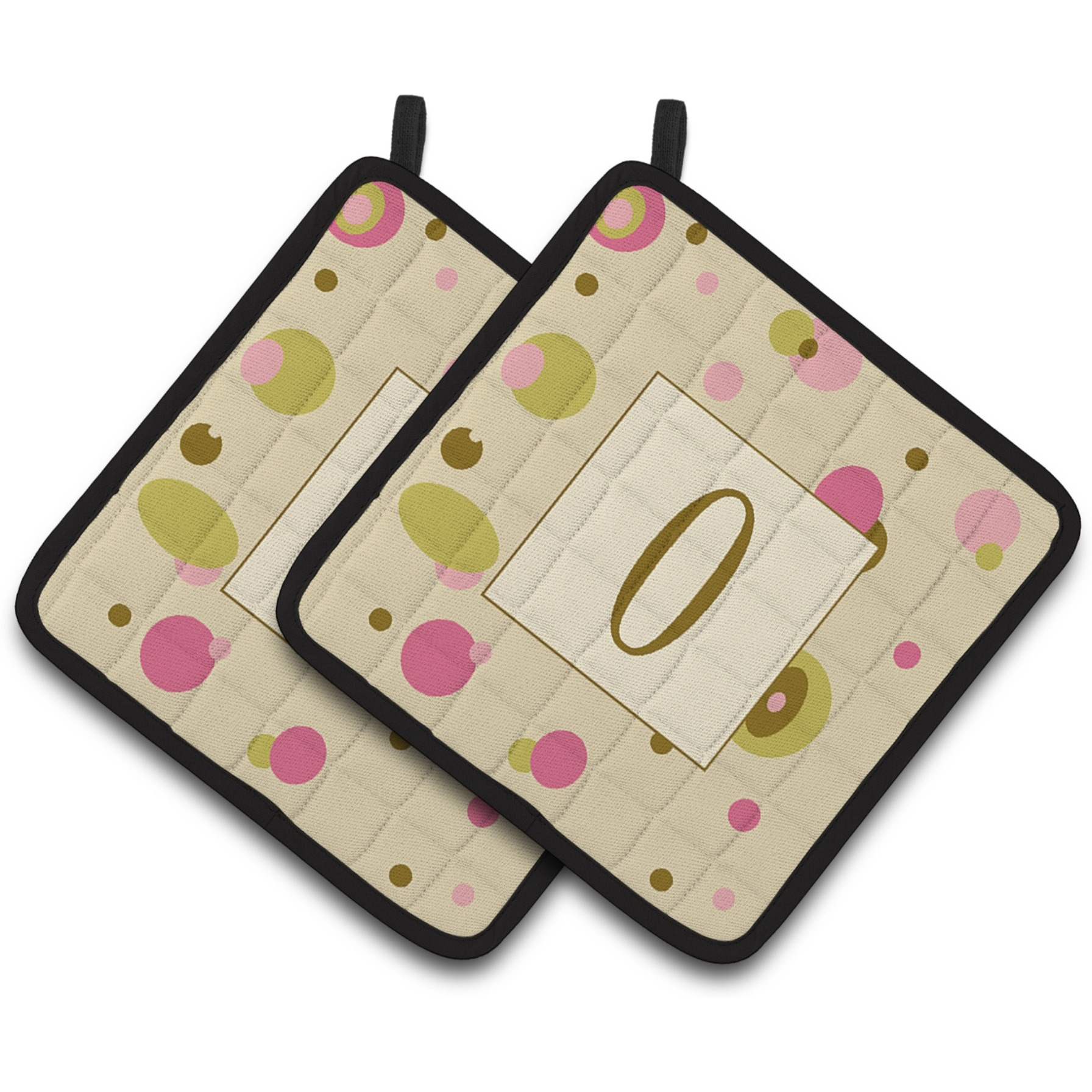 &quotCaroline's Treasures Letter O Initial Monogram - Tan Dots Pair of Pot Holders CJ1004-OPTHD, 7.5HX7.5W, Multicolor"