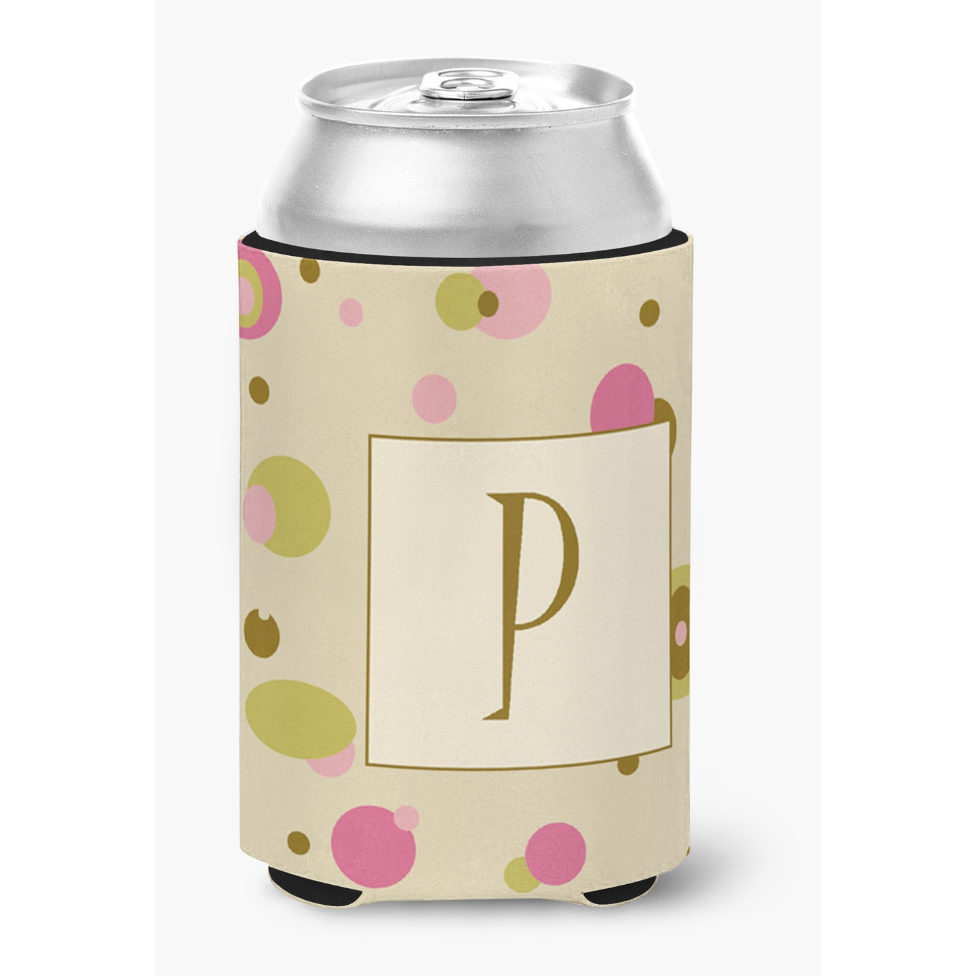 Letter P Initial Monogram - Tan Dots Can or Bottle Beverage Insulator Hugger