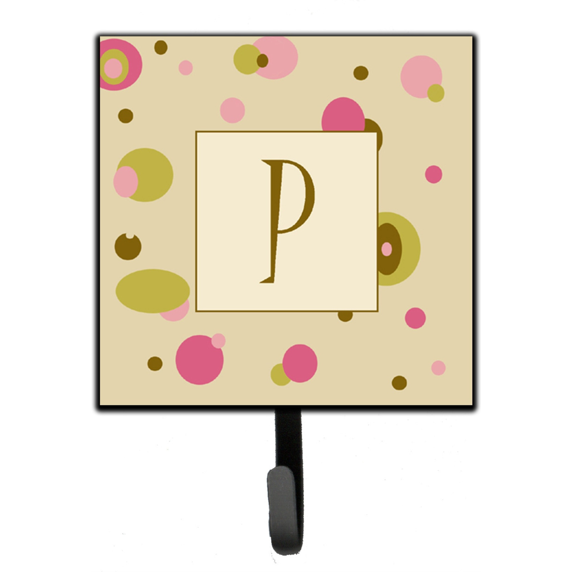 &quotCaroline's Treasures CJ1004-PSH4 Letter P Initial Monogram-Tan Dots Leash Holder or Key Hook, Small, Multicolor"