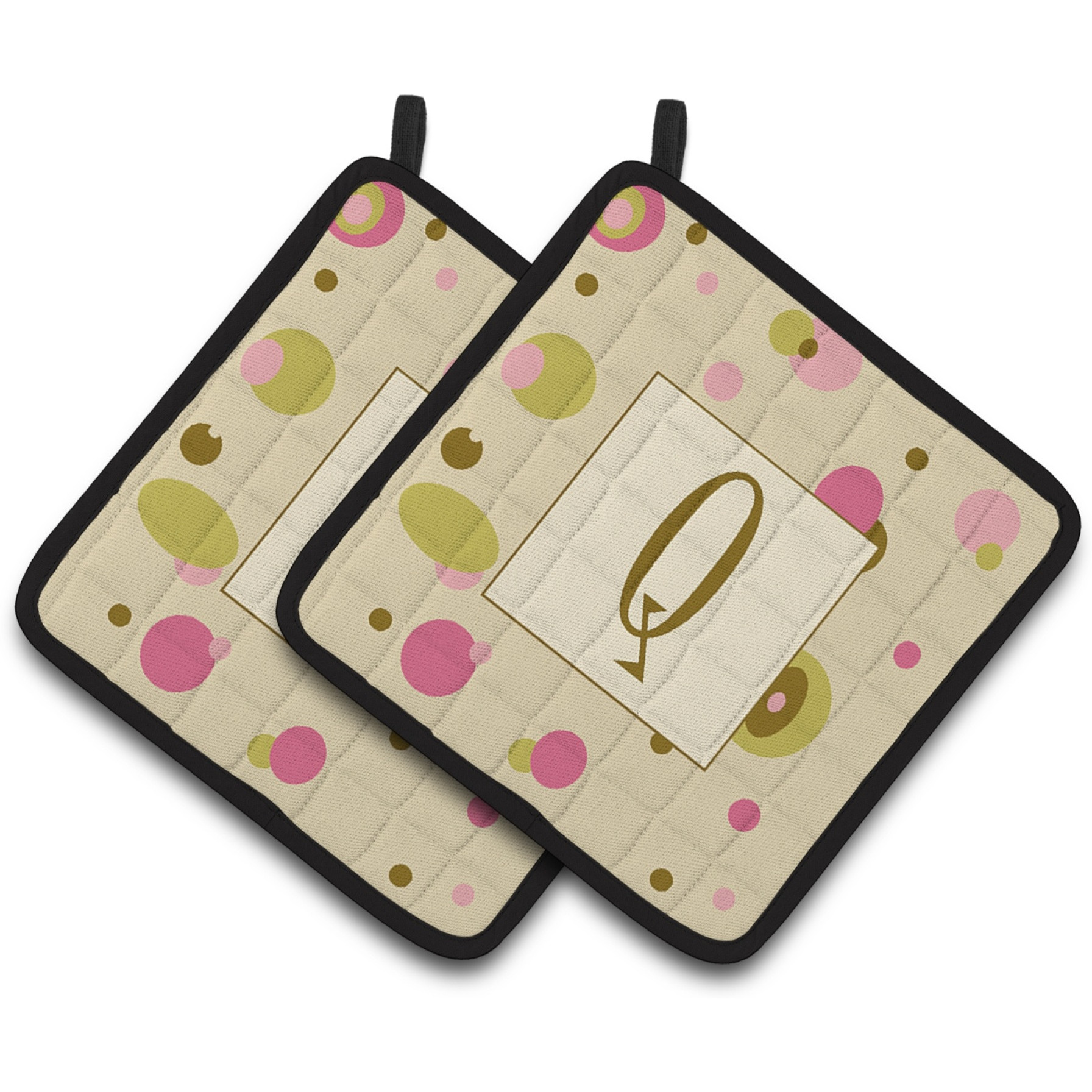 &quotCaroline's Treasures Letter Q Initial Monogram - Tan Dots Pair of Pot Holders CJ1004-QPTHD, 7.5HX7.5W, Multicolor"