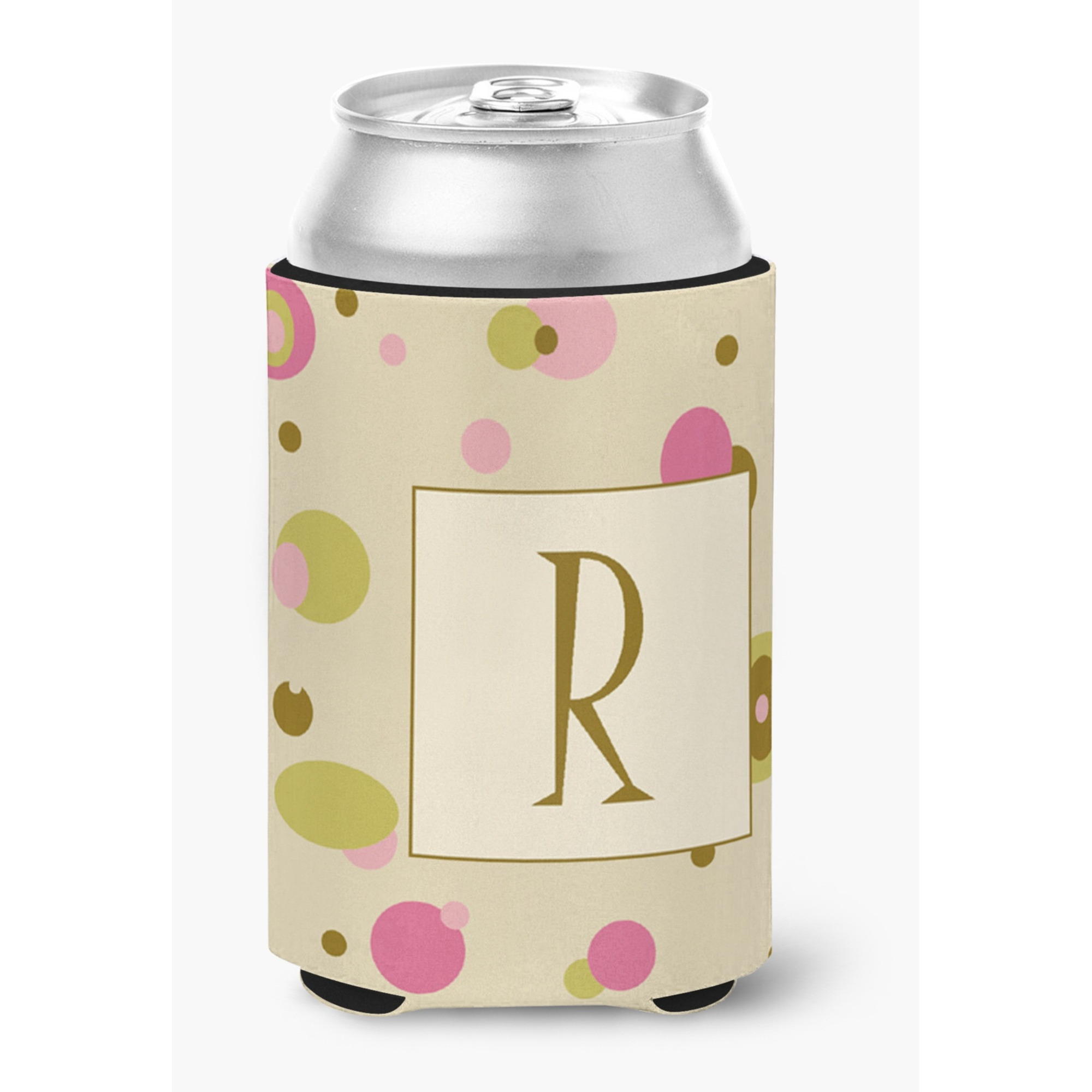 Letter R Initial Monogram - Tan Dots Can or Bottle Beverage Insulator Hugger