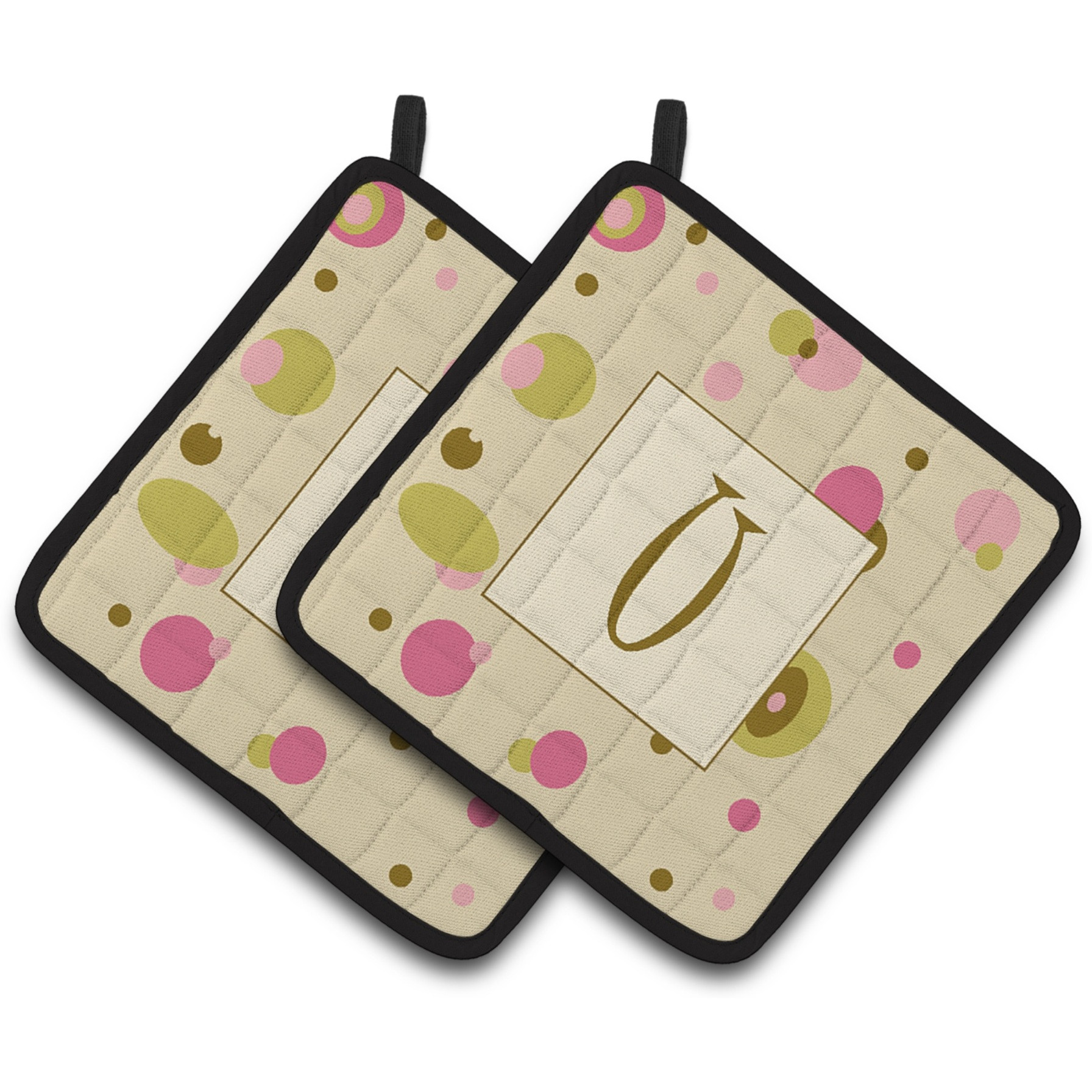 &quotCaroline's Treasures Letter U Initial Monogram - Tan Dots Pair of Pot Holders CJ1004-UPTHD, 7.5HX7.5W, Multicolor"