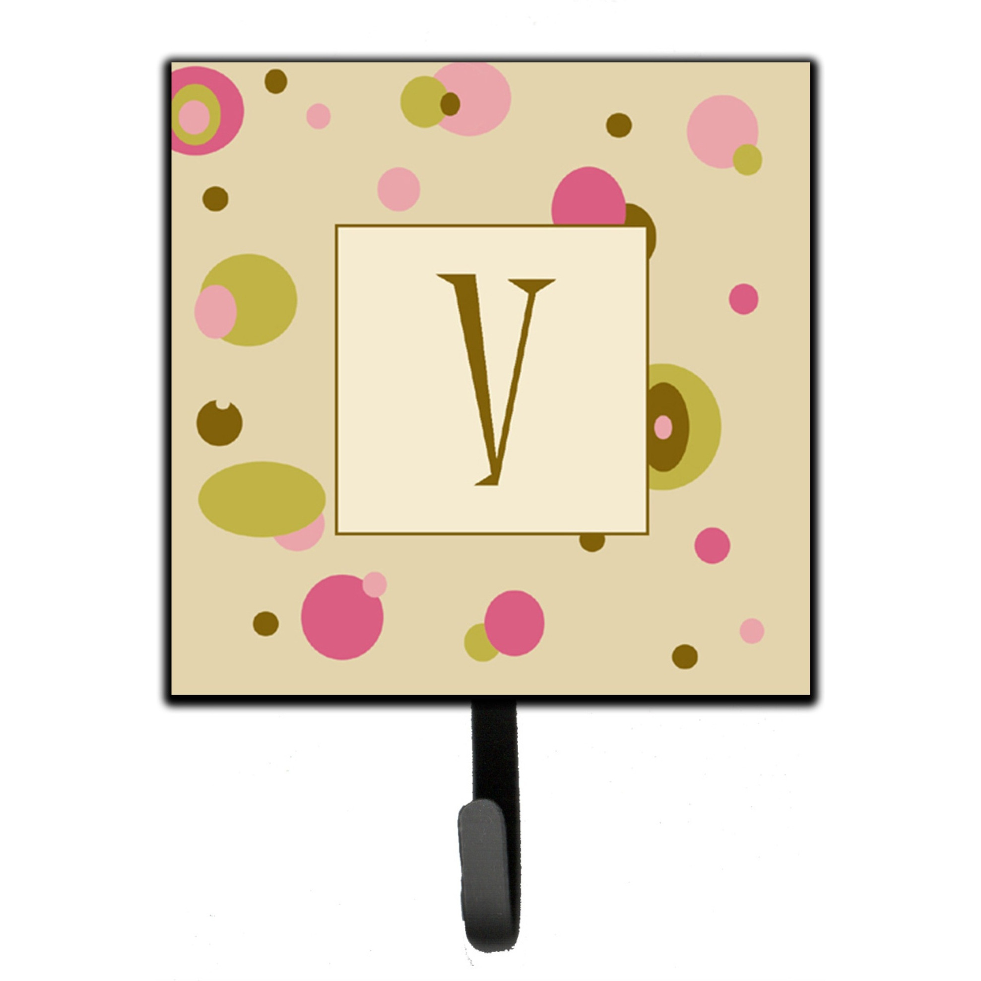 &quotCaroline's Treasures CJ1004-VSH4 Letter V Initial Monogram-Tan Dots Leash Holder or Key Hook, Small, Multicolor"