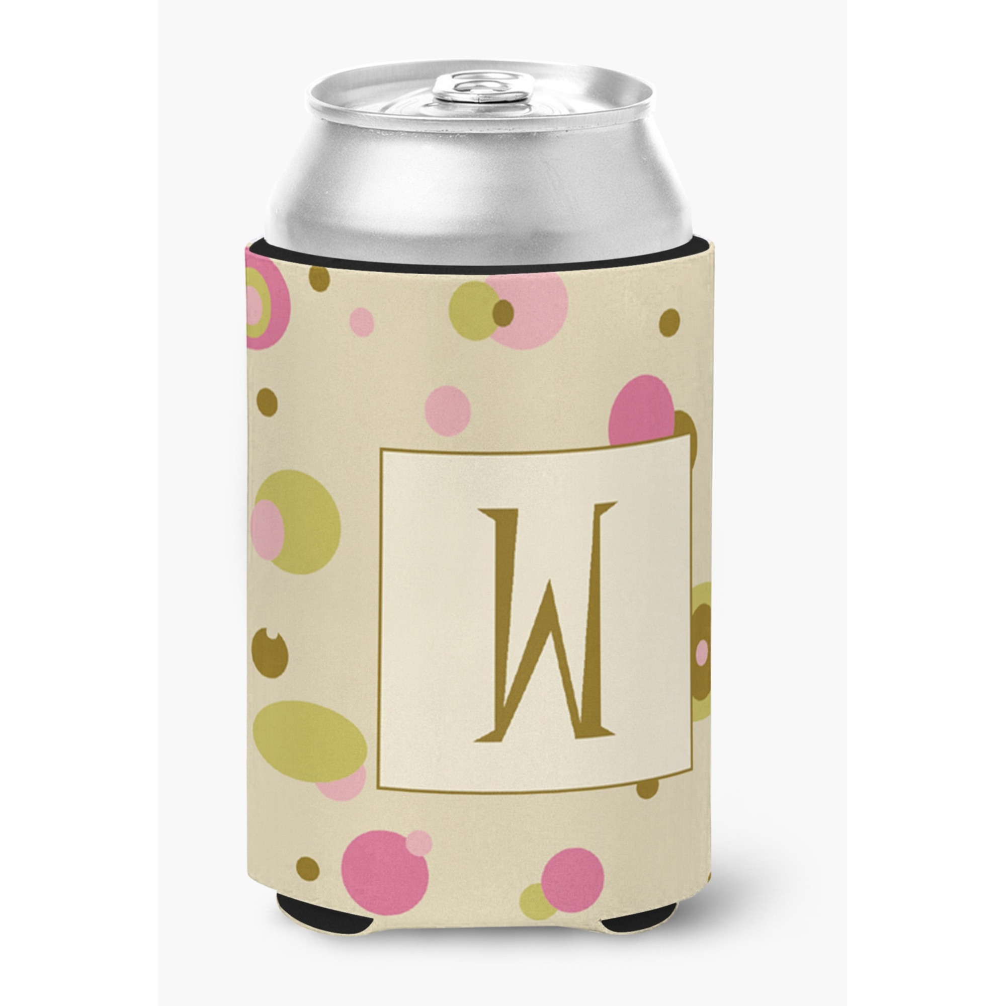 Letter W Initial Monogram - Tan Dots Can or Bottle Beverage Insulator Hugger