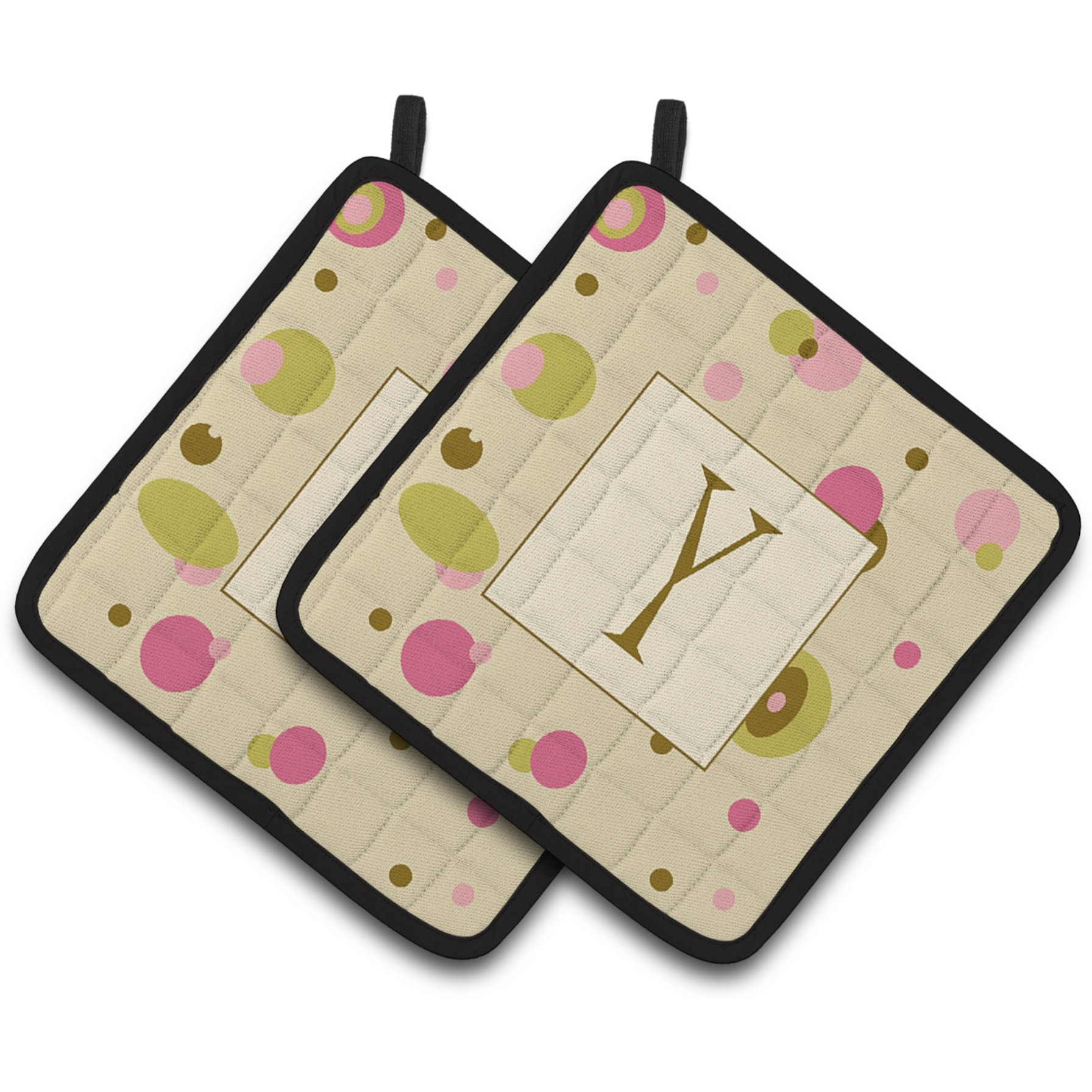 &quotCaroline's Treasures Letter Y Initial Monogram - Tan Dots Pair of Pot Holders CJ1004-YPTHD, 7.5HX7.5W, Multicolor"