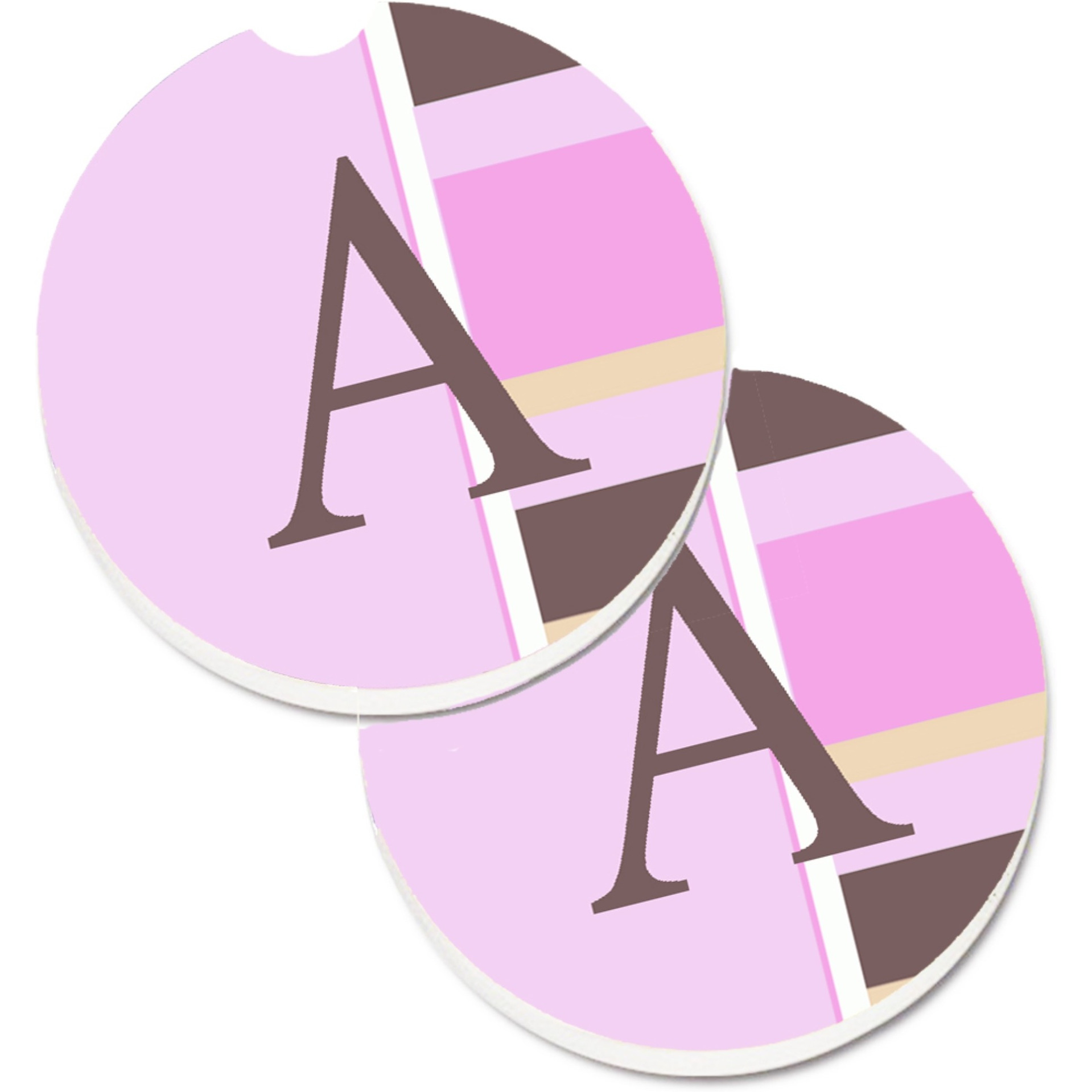 &quotCaroline's Treasures Letter A Monogram - Pink Stripes Set of 2 Cup Holder Car Coasters CJ1005-ACARC, 2.56, Multicolor"