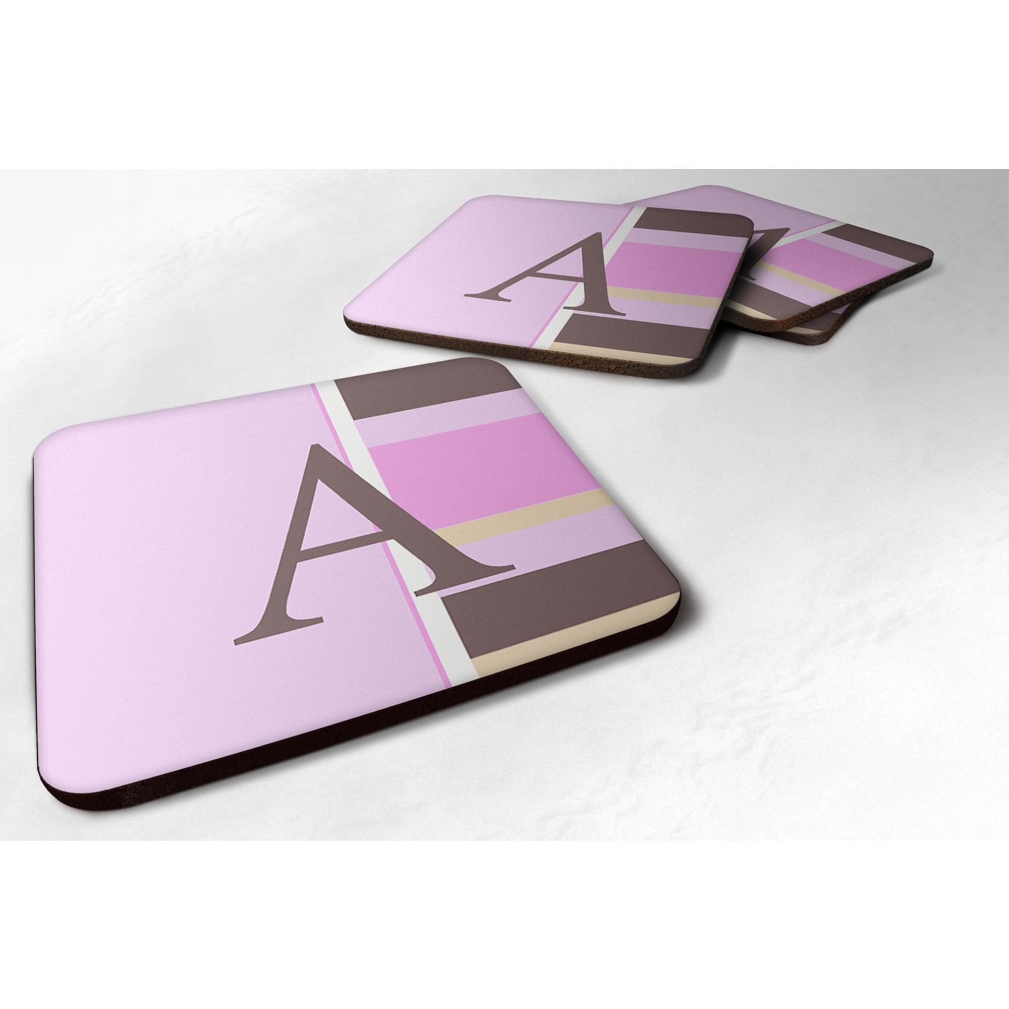 &quotCaroline's Treasures CJ1005-AFC Monogram-Pink Stripes Foam Coasters (Set of 4), Initial Letter A, 3.5"" H x 3.5"" W, Multicolor"