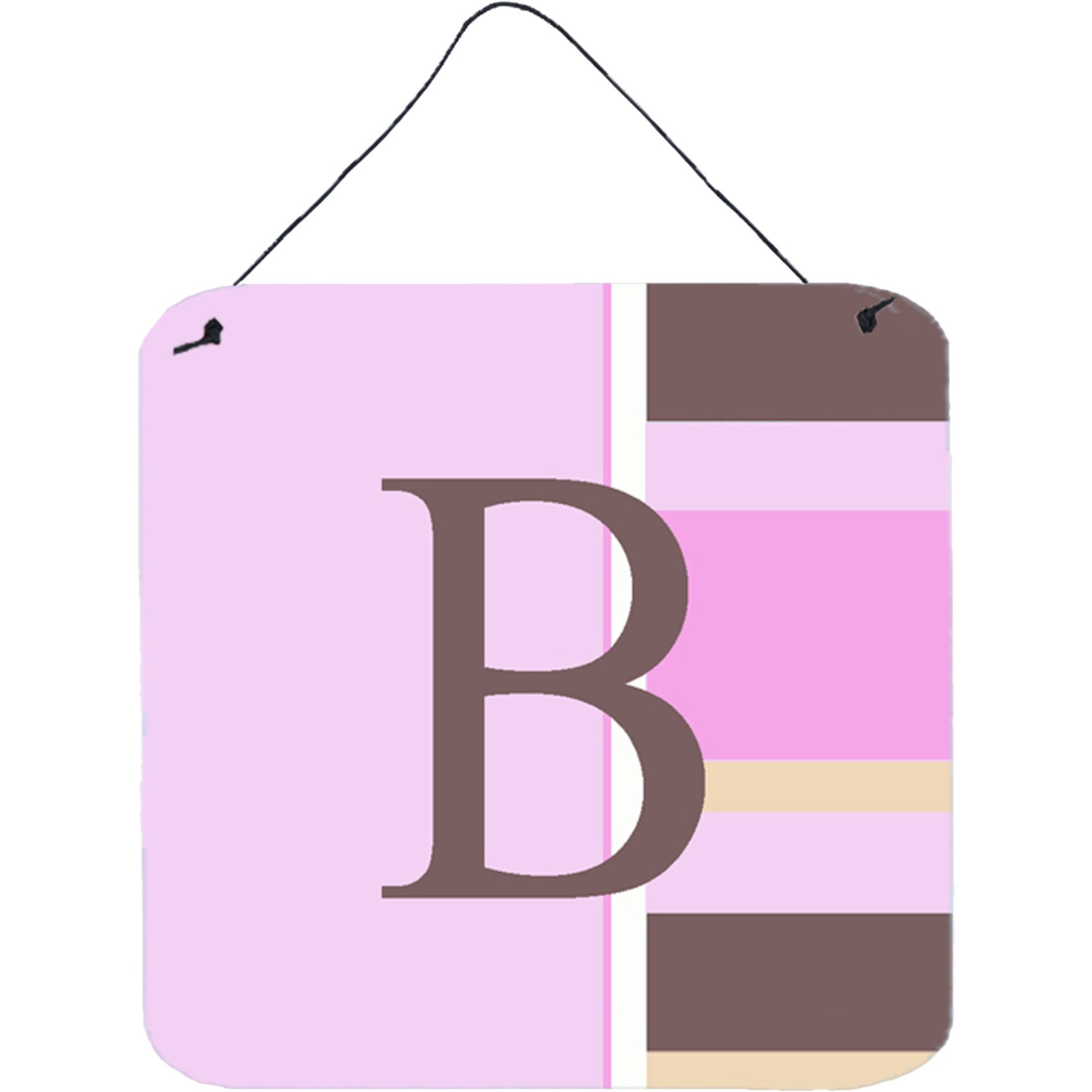 &quotCaroline's Treasures Letter B Initial with Monogram-Pink Stripes Wall or Door Hanging Prints, 6 x 6"", Multicolor"