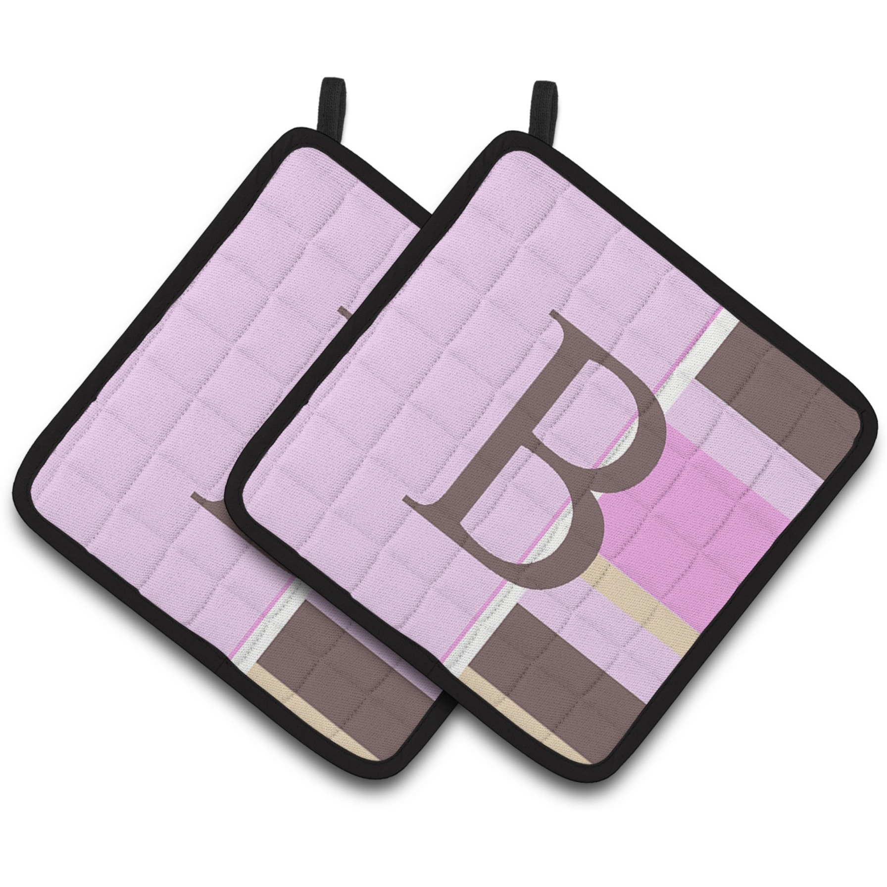 &quotCaroline's Treasures Letter B Initial Monogram - Pink Stripes Pair of Pot Holders CJ1005-BPTHD, 7.5HX7.5W, Multicolor"