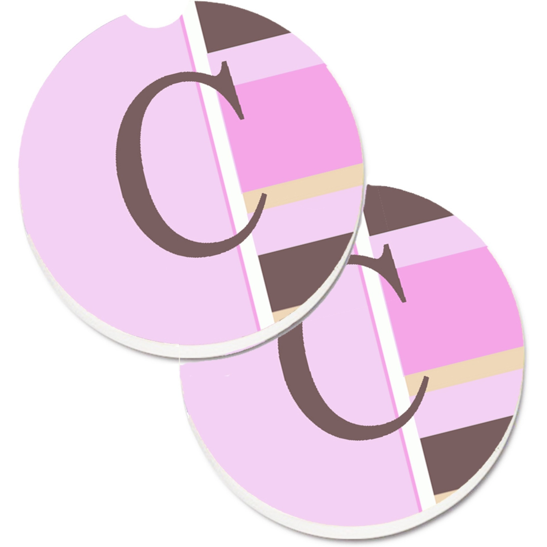 &quotCaroline's Treasures Letter C Initial Monogram - Pink Stripes Set of 2 Cup Holder Car Coasters CJ1005-CCARC, 2.56, Multicolor"