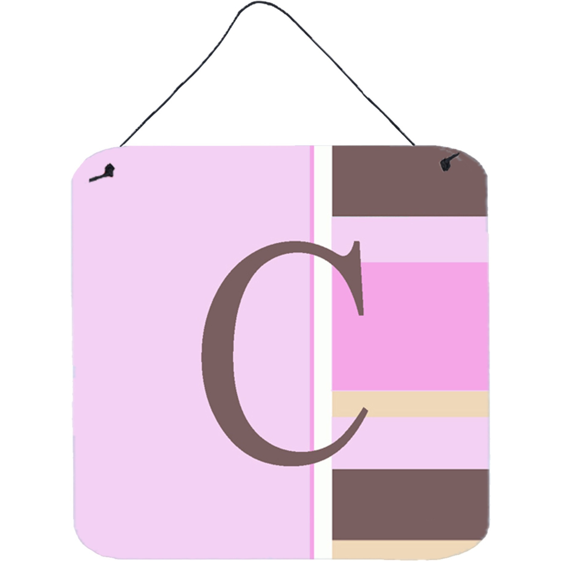 &quotCaroline's Treasures Letter C Initial with Monogram-Pink Stripes Wall or Door Hanging Prints, 6 x 6"", Multicolor"