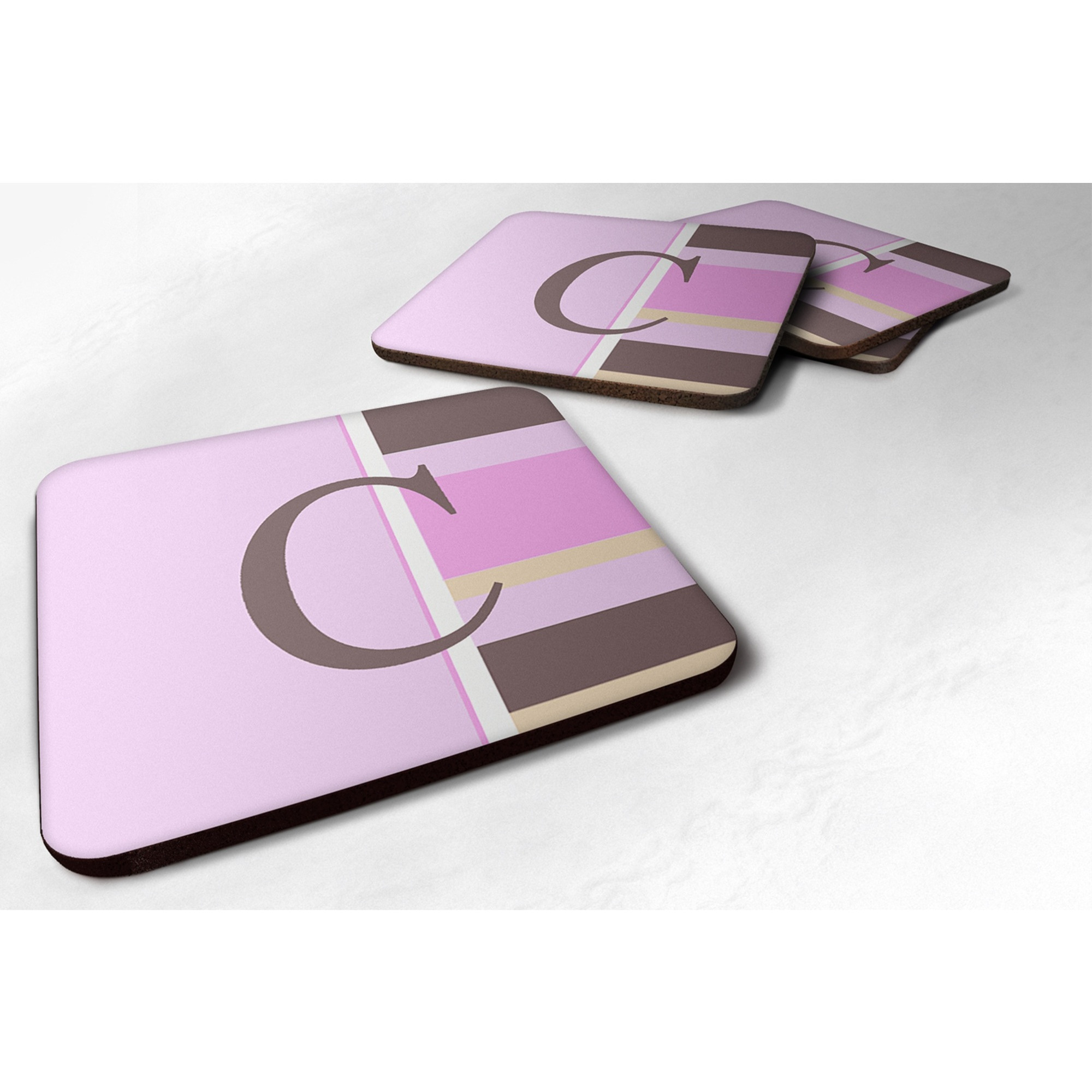 &quotCaroline's Treasures CJ1005-CFC Monogram-Pink Stripes Foam Coasters (Set of 4), Initial Letter C, 3.5"" H x 3.5"" W, Multicolor"