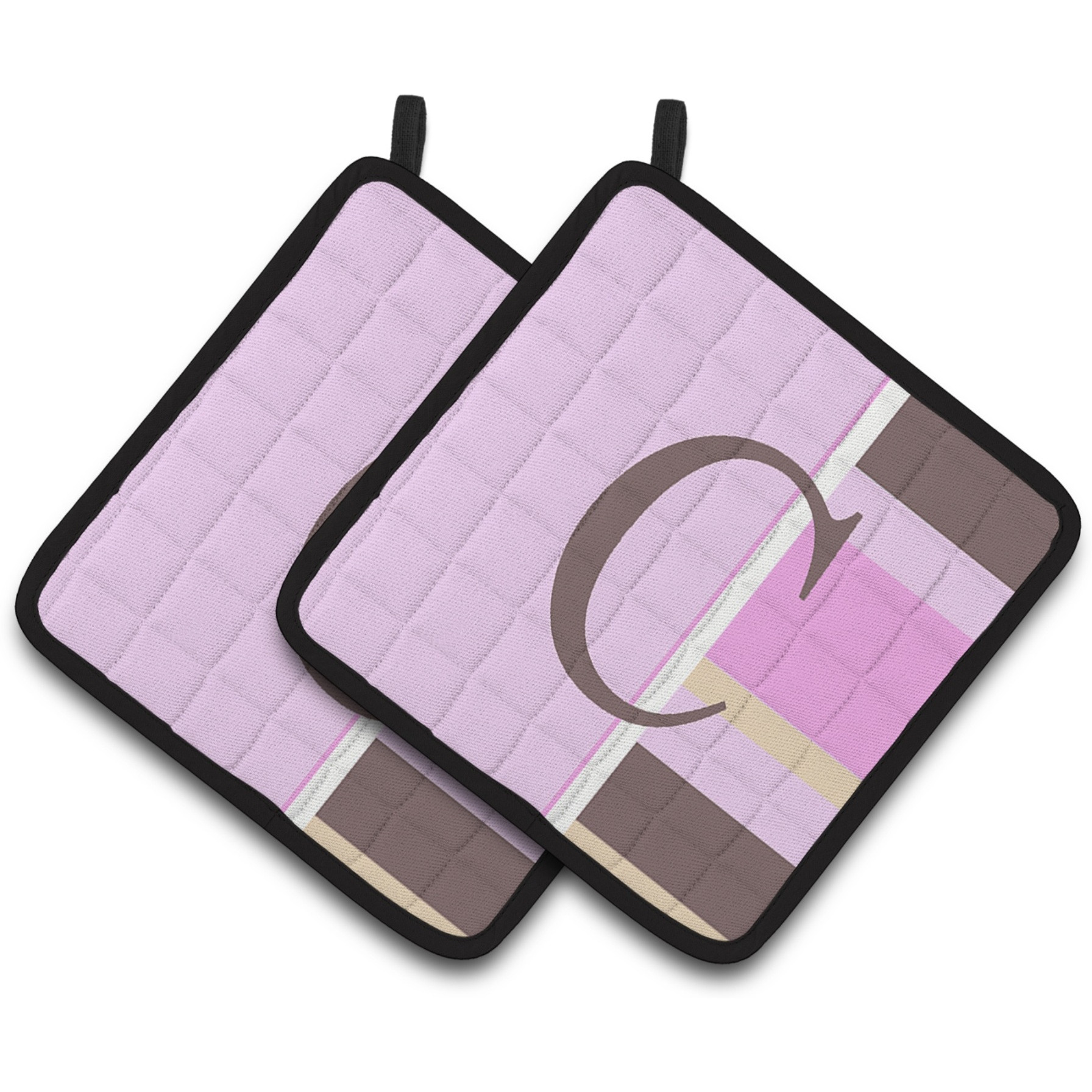 &quotCaroline's Treasures Letter C Initial Monogram - Pink Stripes Pair of Pot Holders CJ1005-CPTHD, 7.5HX7.5W, Multicolor"