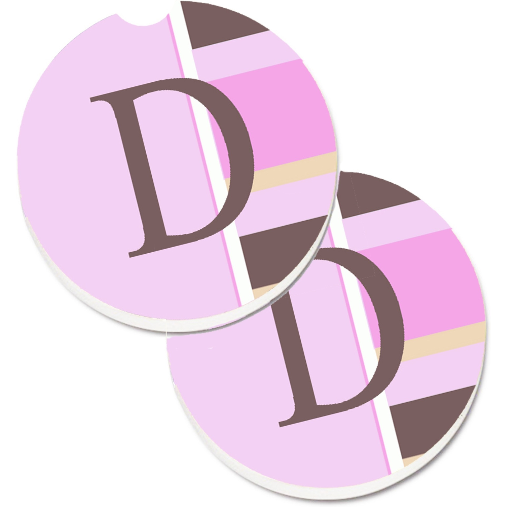 &quotCaroline's Treasures Letter D Initial Monogram - Pink Stripes Set of 2 Cup Holder Car Coasters CJ1005-DCARC, 2.56, Multicolor"