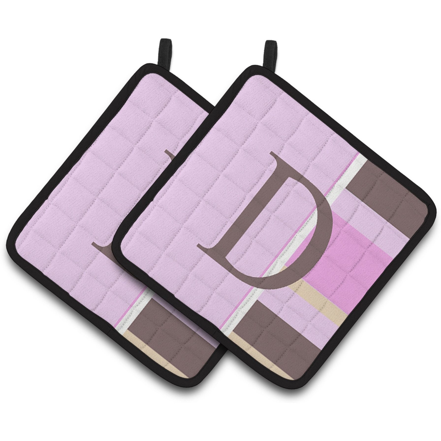 &quotCaroline's Treasures Letter D Initial Monogram - Pink Stripes Pair of Pot Holders CJ1005-DPTHD, 7.5HX7.5W, Multicolor"