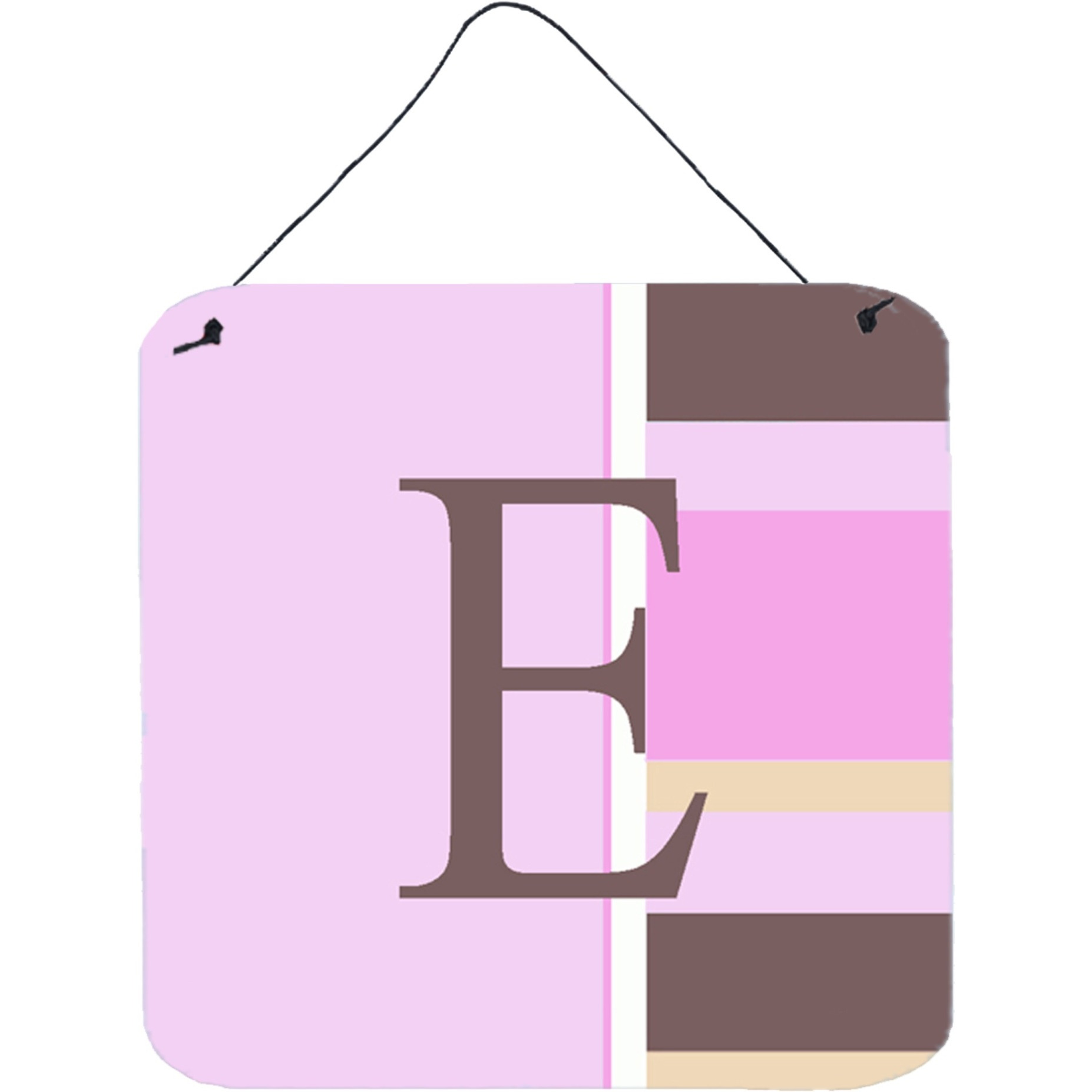 &quotCaroline's Treasures Letter E Initial with Monogram-Pink Stripes Wall or Door Hanging Prints, 6 x 6"", Multicolor"