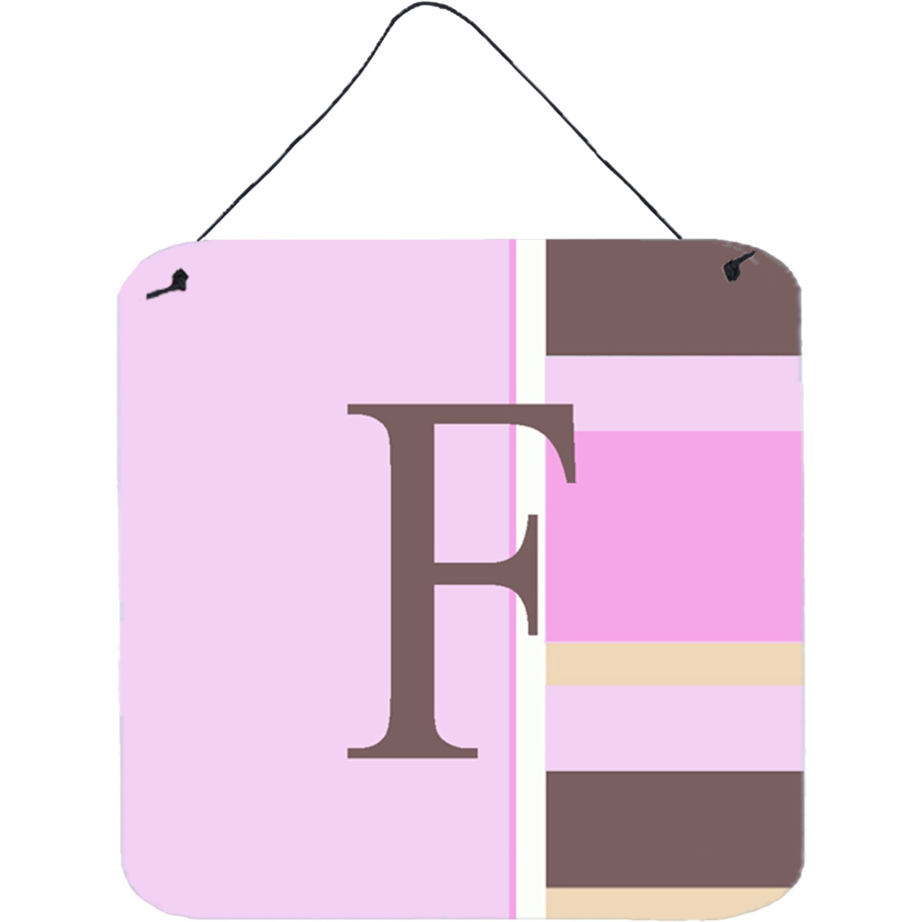 &quotCaroline's Treasures Letter F Initial with Monogram-Pink Stripes Wall or Door Hanging Prints, 6 x 6"", Multicolor"