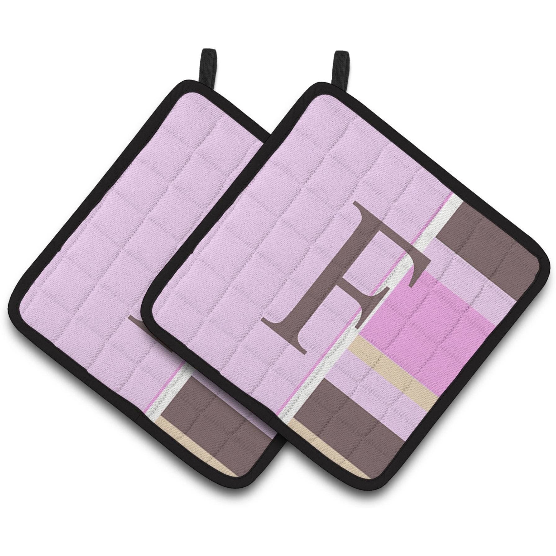 &quotCaroline's Treasures Letter F Initial Monogram - Pink Stripes Pair of Pot Holders CJ1005-FPTHD, 7.5HX7.5W, Multicolor"