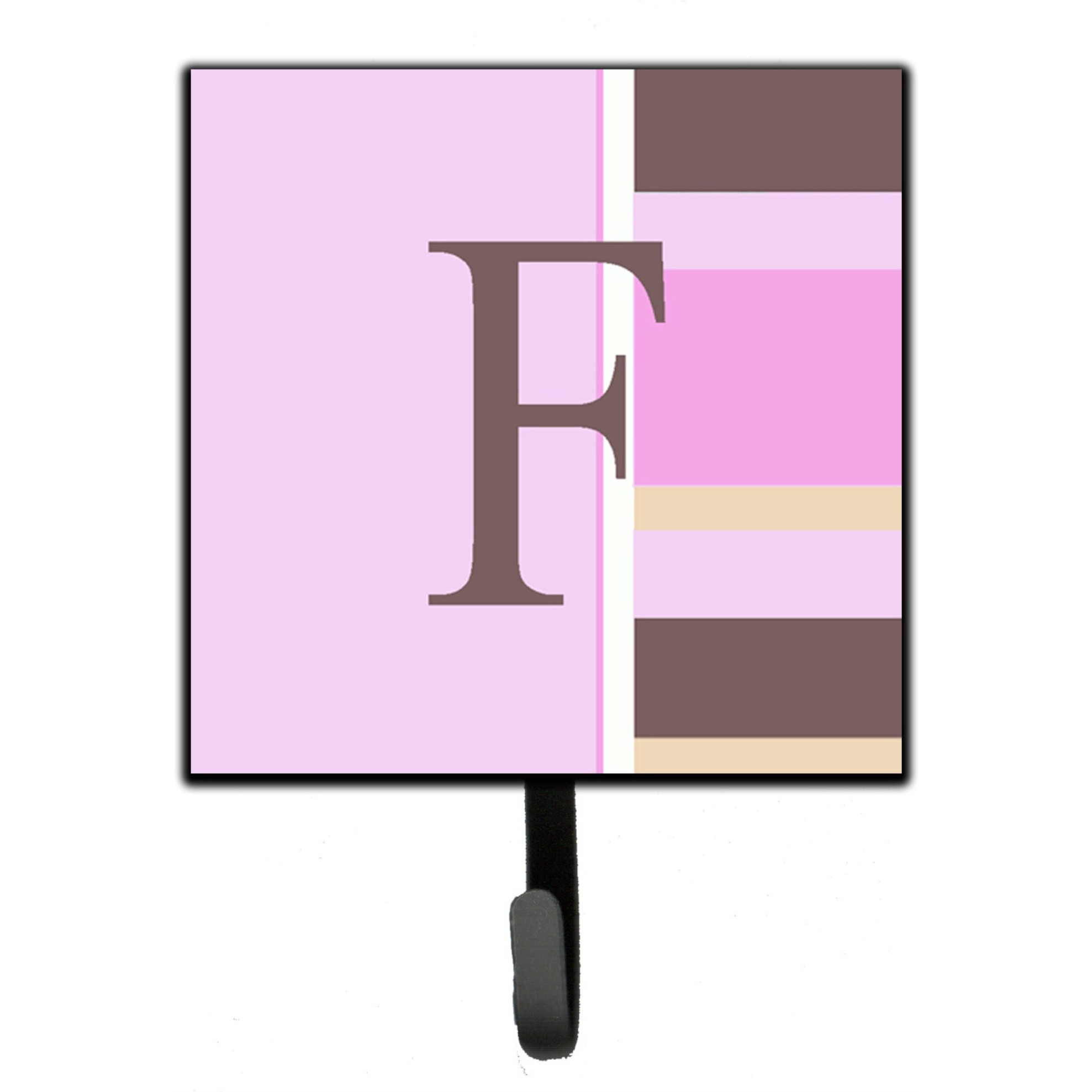 &quotCaroline's Treasures CJ1005-FSH4 Letter F Initial Monogram-Pink Stripes Leash Holder or Key Hook, Small, Multicolor"