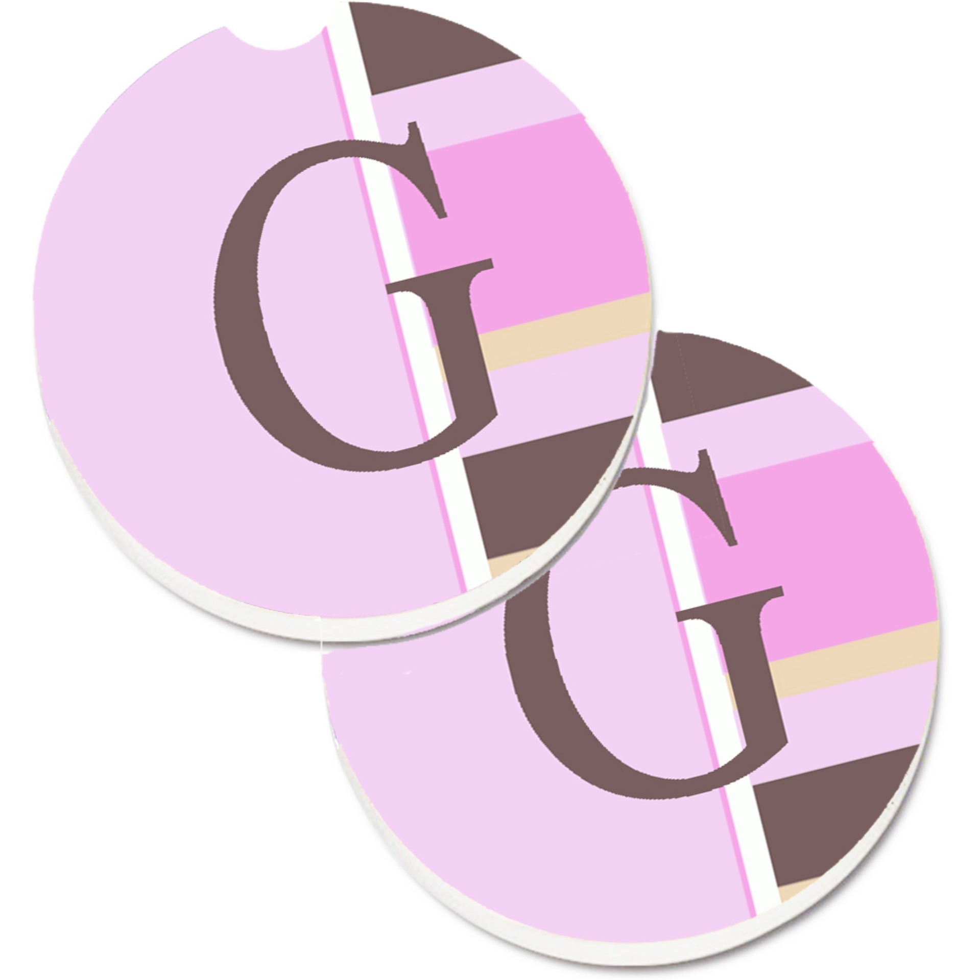 &quotCaroline's Treasures Letter G Initial Monogram - Pink Stripes Set of 2 Cup Holder Car Coasters CJ1005-GCARC, 2.56, Multicolor"