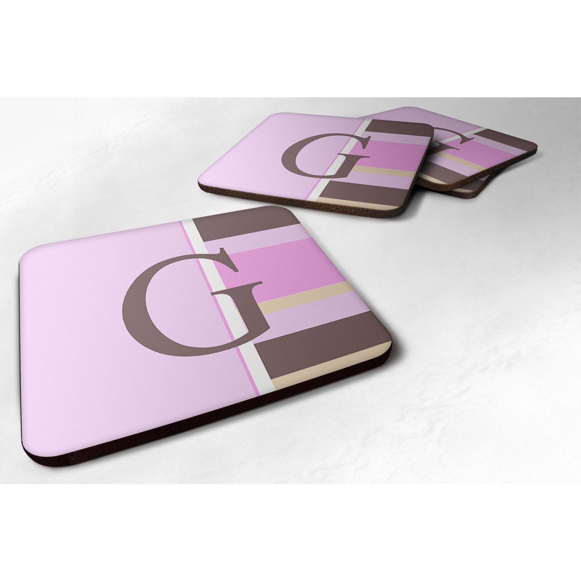&quotCaroline's Treasures CJ1005-GFC Monogram-Pink Stripes Foam Coasters (Set of 4), Initial Letter G, 3.5"" H x 3.5"" W, Multicolor"