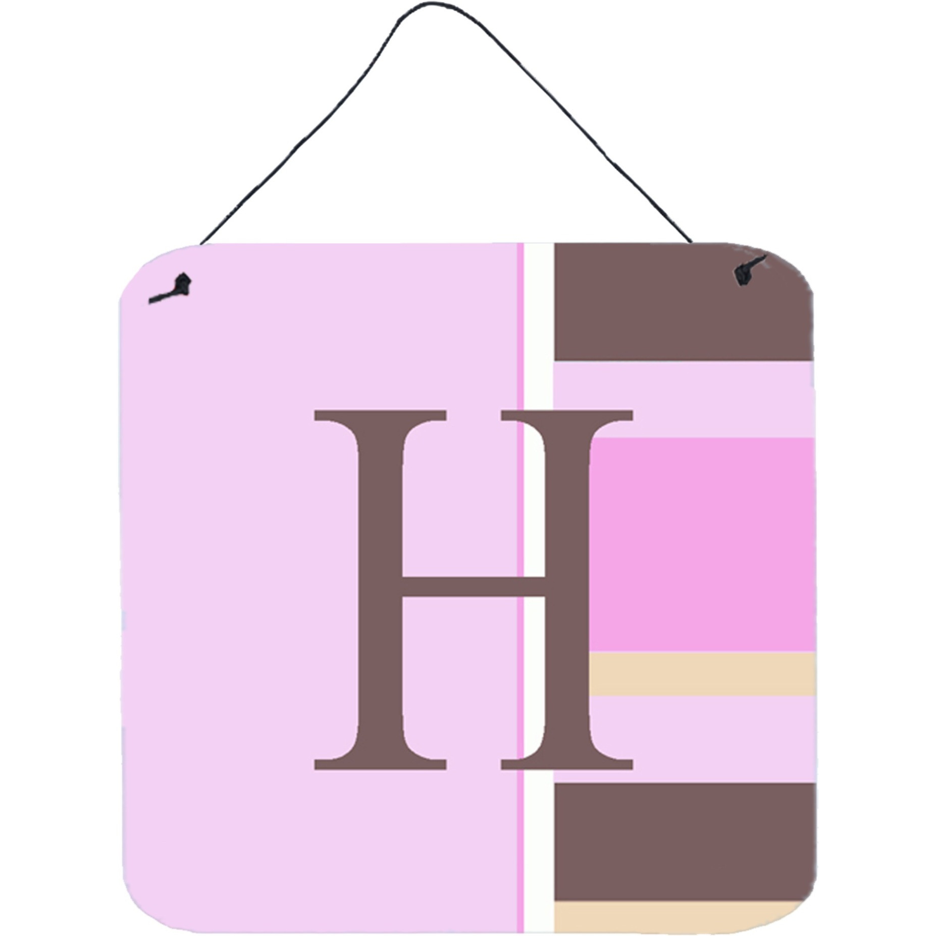 &quotCaroline's Treasures Letter H Initial with Monogram-Pink Stripes Wall or Door Hanging Prints, 6 x 6"", Multicolor"