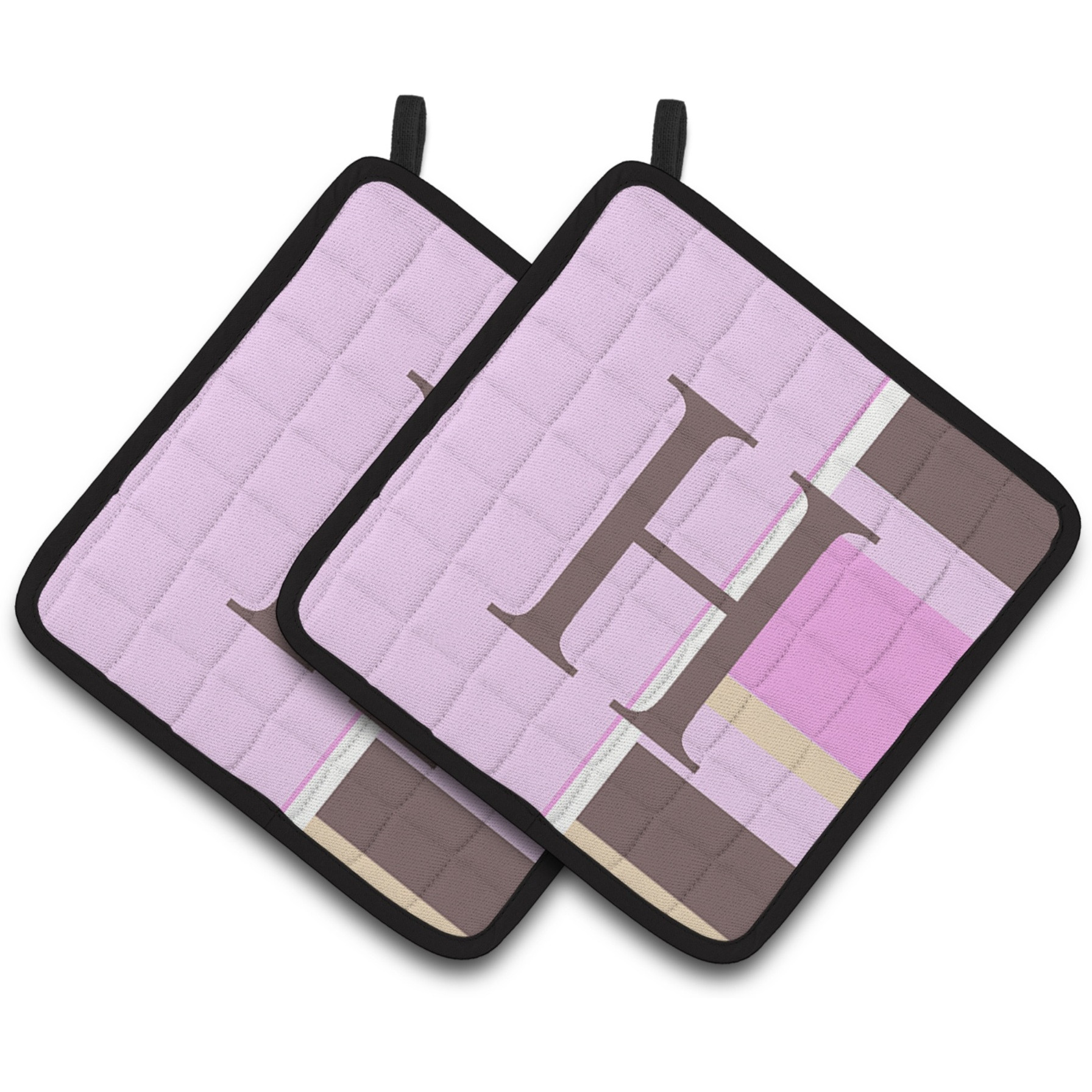 &quotCaroline's Treasures Letter H Initial Monogram - Pink Stripes Pair of Pot Holders CJ1005-HPTHD, 7.5HX7.5W, Multicolor"