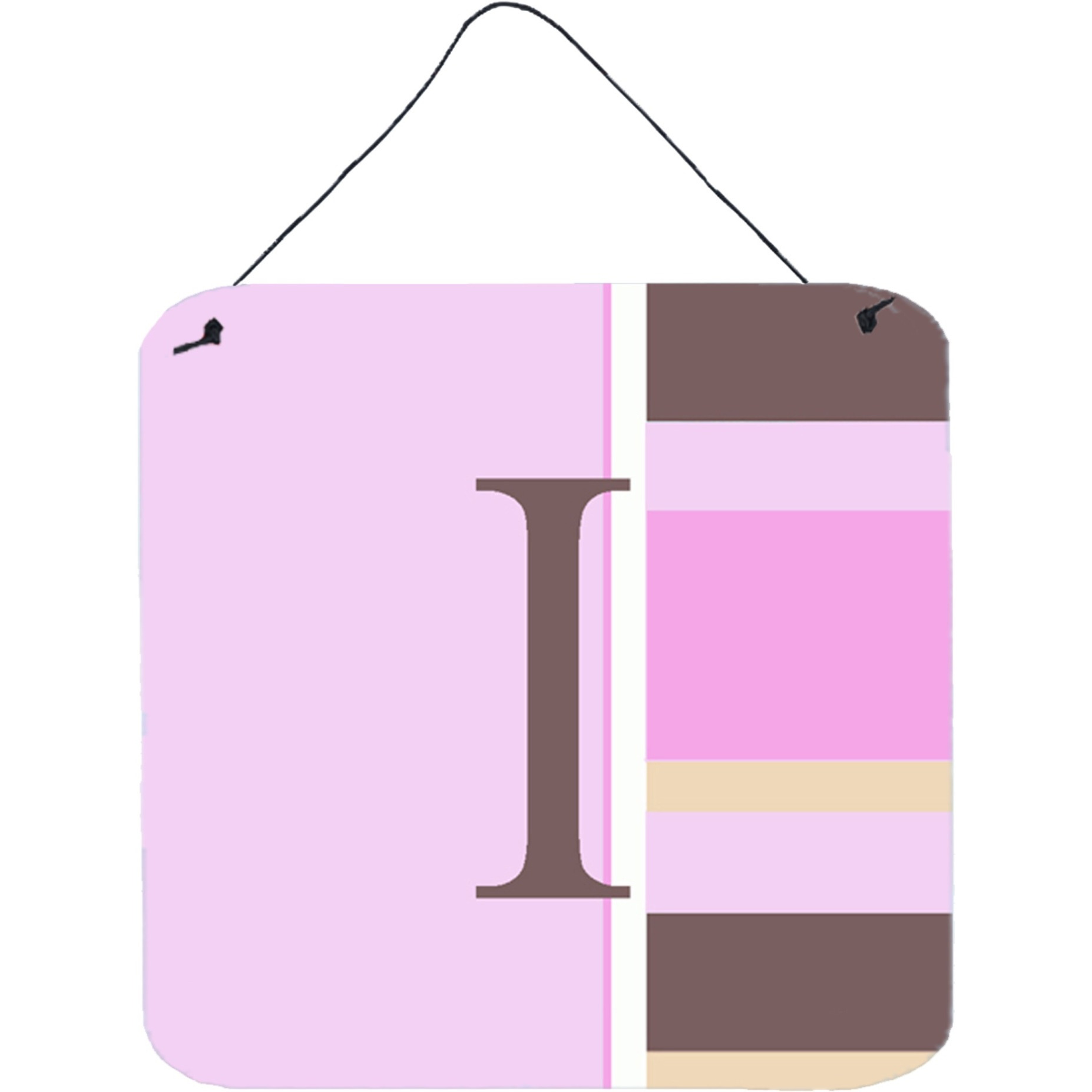 &quotCaroline's Treasures Letter I Initial with Monogram-Pink Stripes Wall or Door Hanging Prints, 6 x 6"", Multicolor"