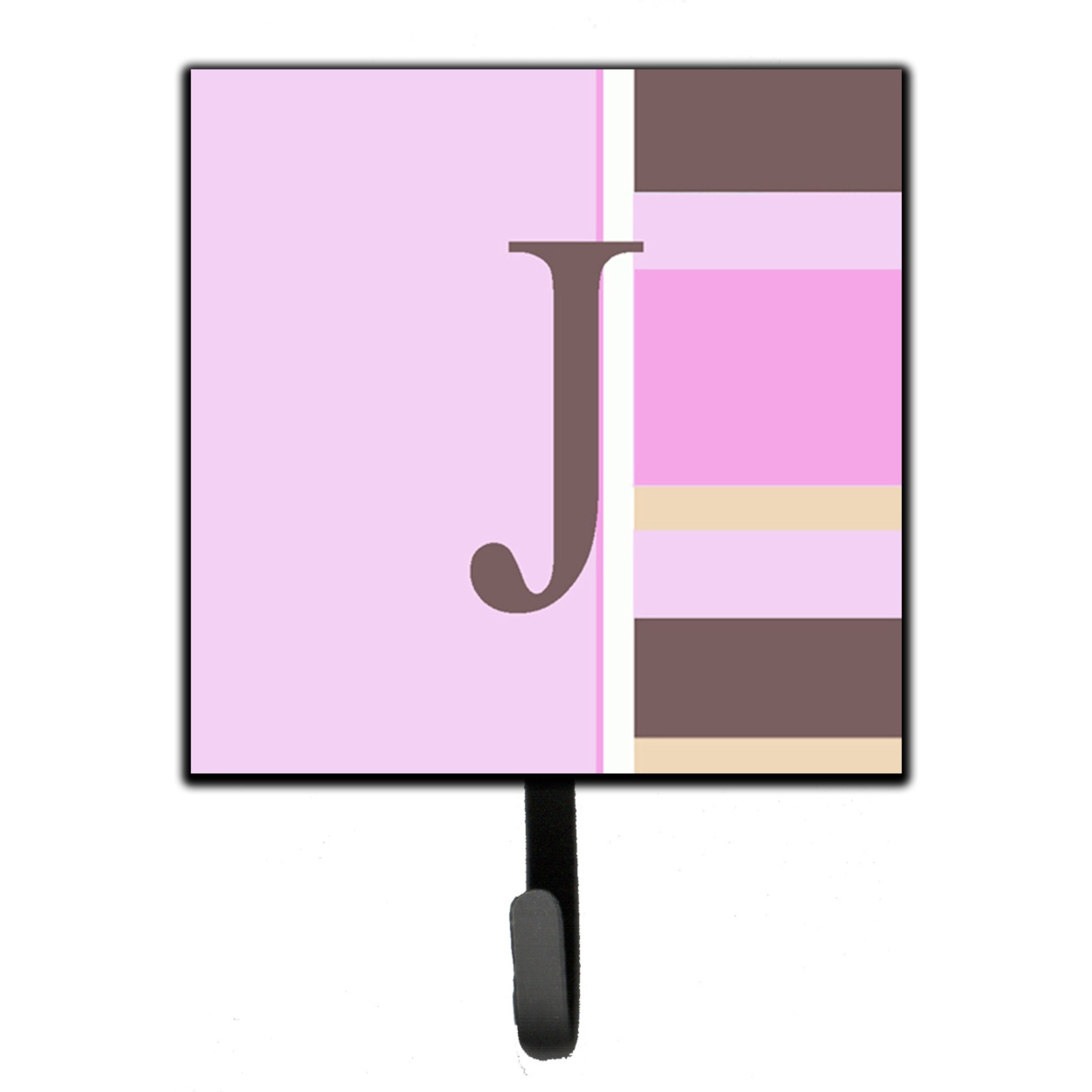 &quotCaroline's Treasures CJ1005-JSH4 Letter J Initial Monogram-Pink Stripes Leash Holder or Key Hook, Small, Multicolor"