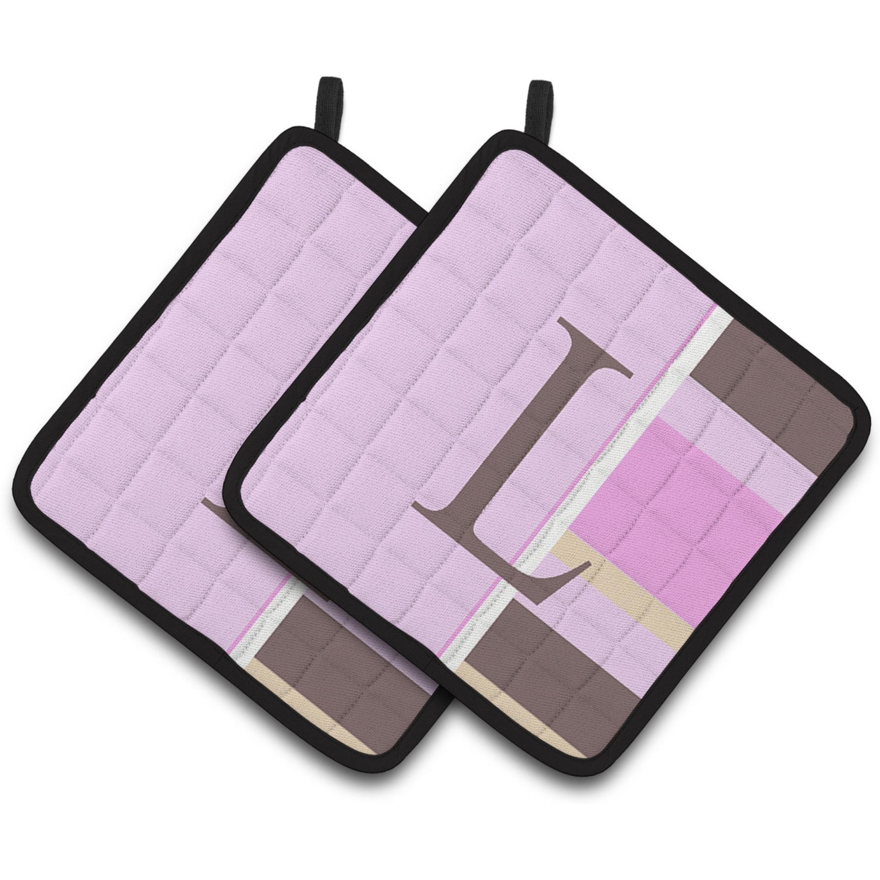 &quotCaroline's Treasures Letter L Initial Monogram - Pink Stripes Pair of Pot Holders CJ1005-LPTHD, 7.5HX7.5W, Multicolor"
