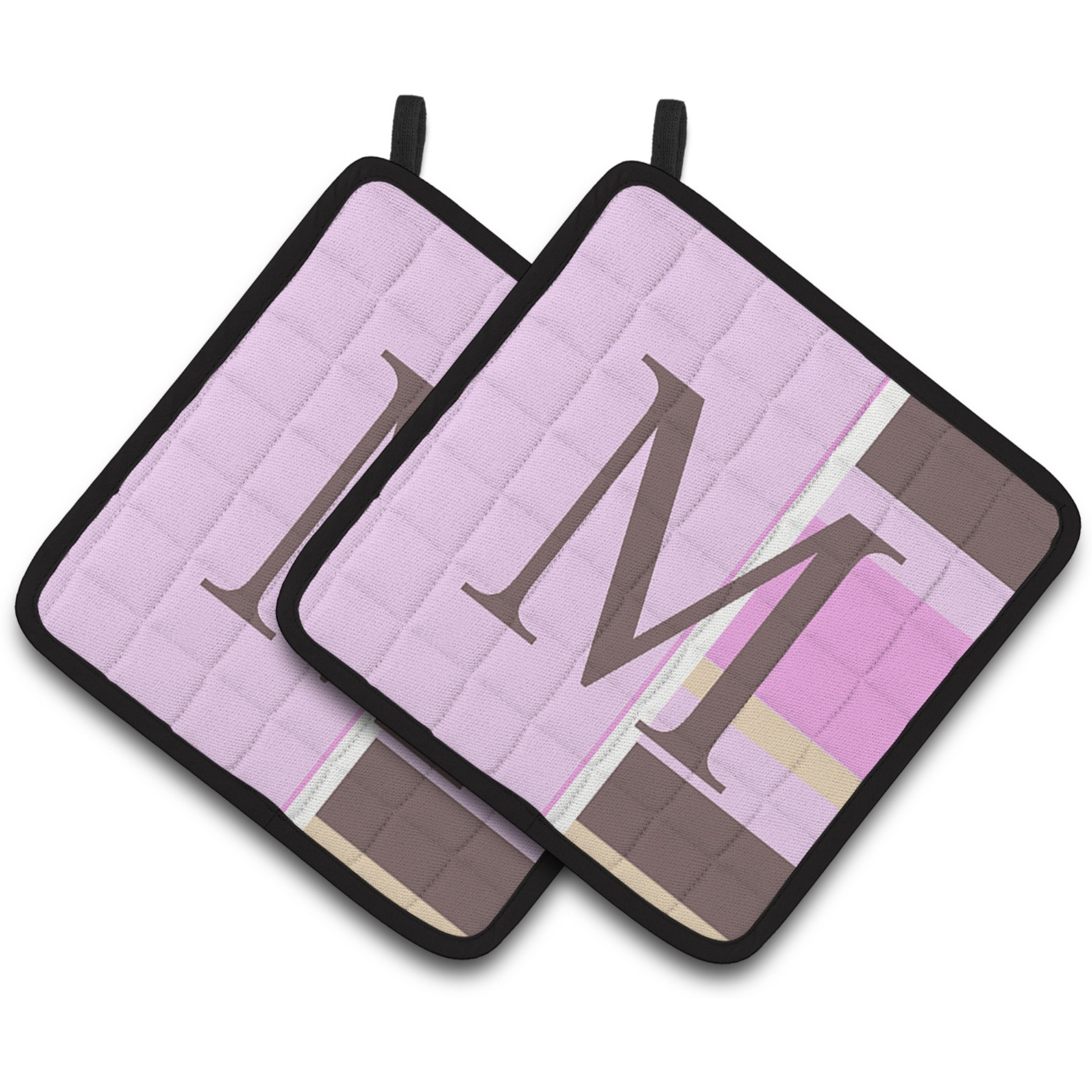 &quotCaroline's Treasures Letter M Initial Monogram - Pink Stripes Pair of Pot Holders CJ1005-MPTHD, 7.5HX7.5W, Multicolor"