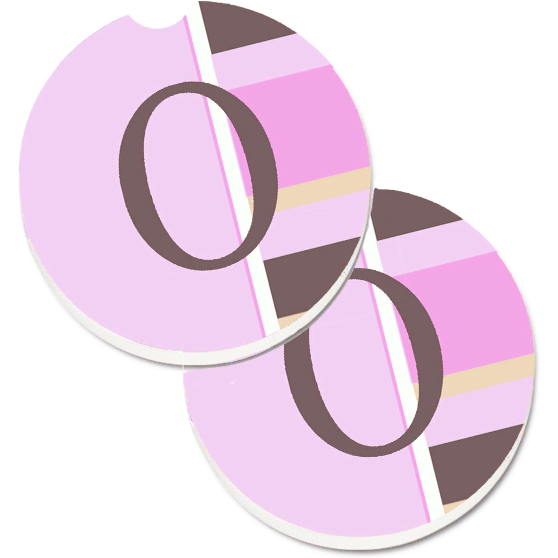 &quotCaroline's Treasures Letter O Initial Monogram - Pink Stripes Set of 2 Cup Holder Car Coasters CJ1005-OCARC, 2.56, Multicolor"