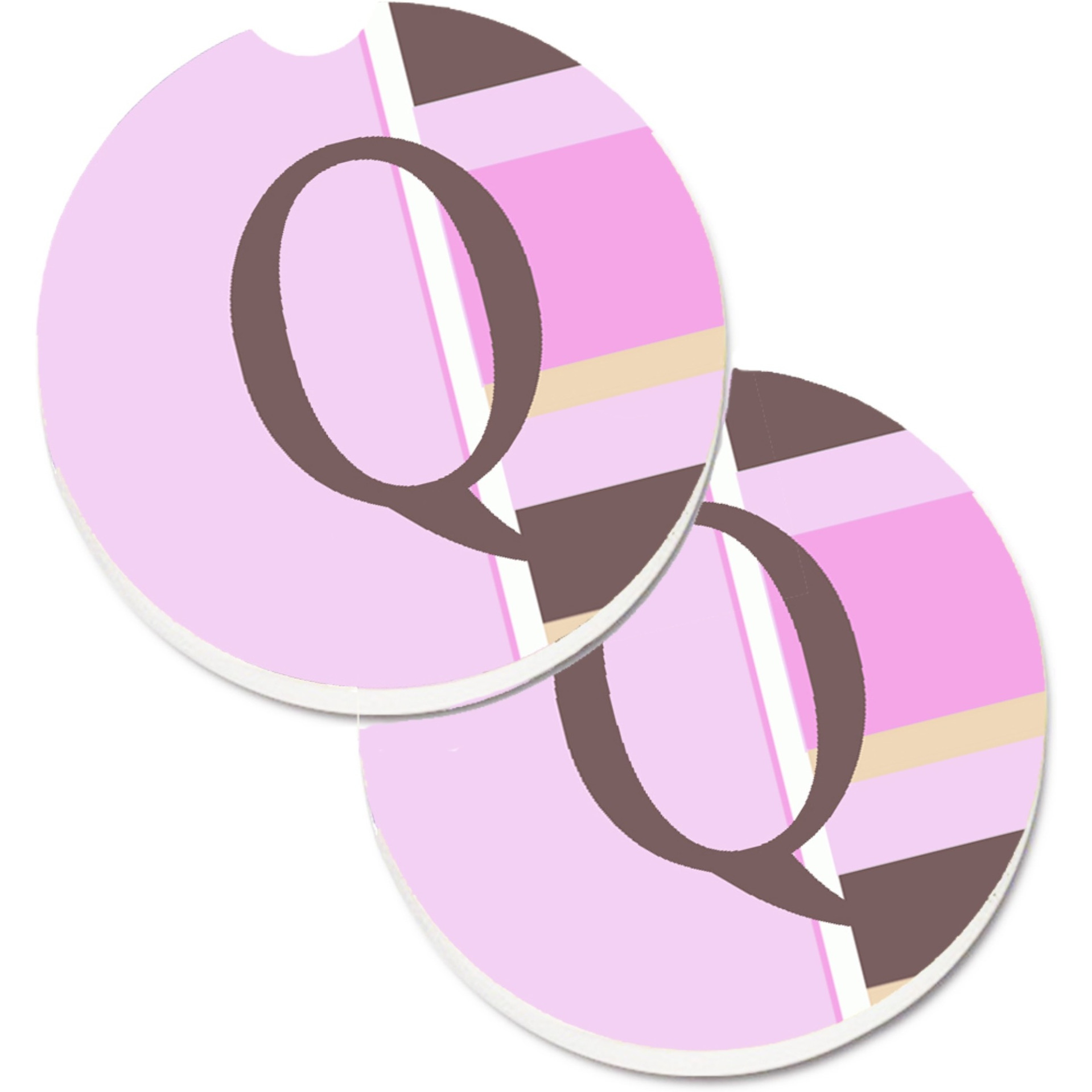 &quotCaroline's Treasures Letter Q Initial Monogram - Pink Stripes Set of 2 Cup Holder Car Coasters CJ1005-QCARC, 2.56, Multicolor"