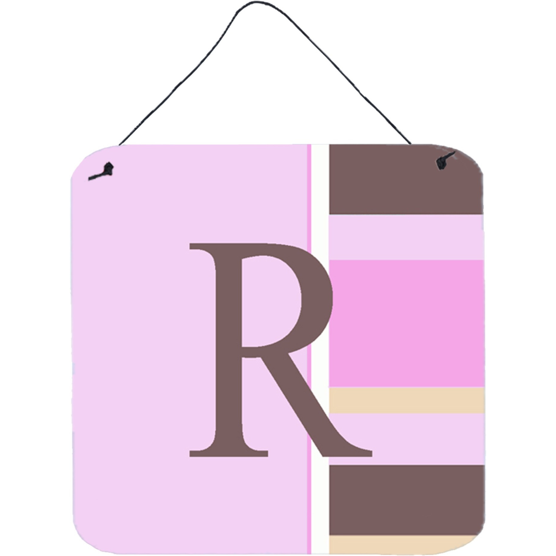 &quotCaroline's Treasures Letter R Initial with Monogram-Pink Stripes Wall or Door Hanging Prints, 6 x 6"", Multicolor"