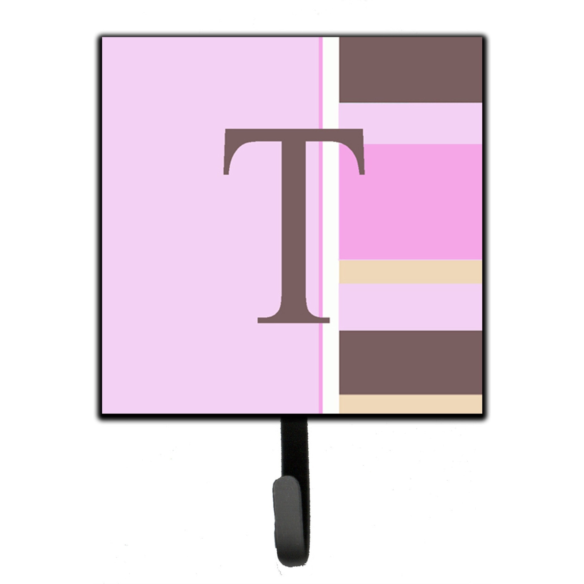 &quotCaroline's Treasures CJ1005-TSH4 Letter T Initial Monogram-Pink Stripes Leash Holder or Key Hook, Small, Multicolor"
